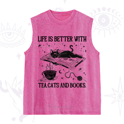 Purplehecate Life Is Better With Cats And Books Washed Tank