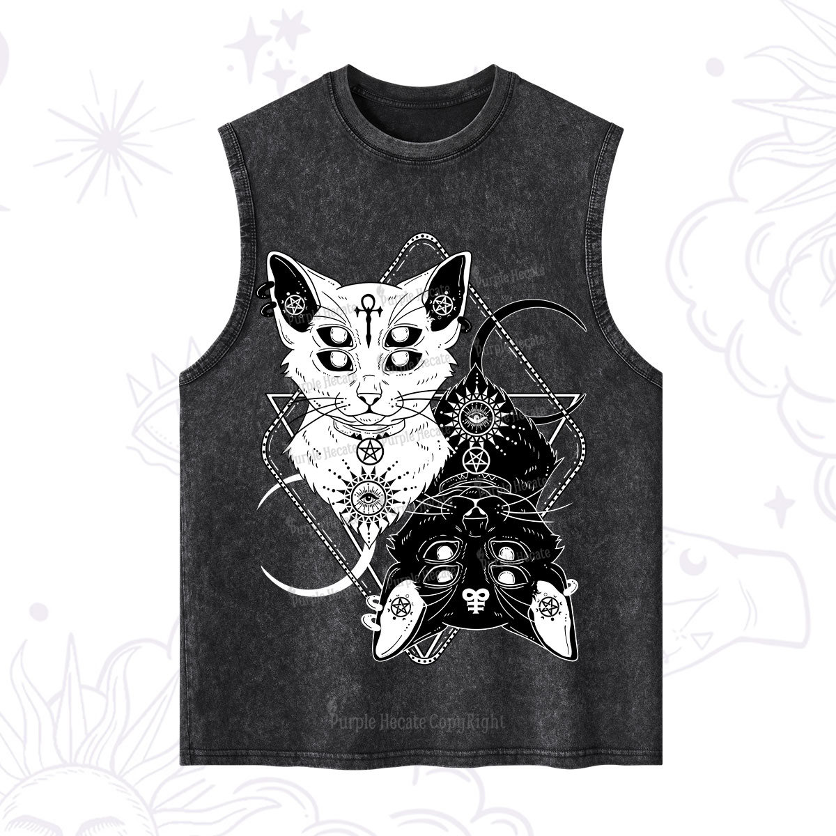 Purplehecate Occult Mirror Cats Washed Tank