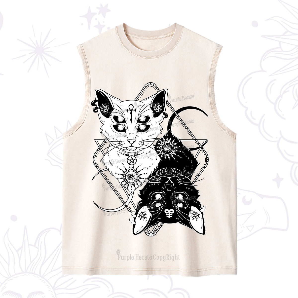 Purplehecate Occult Mirror Cats Washed Tank
