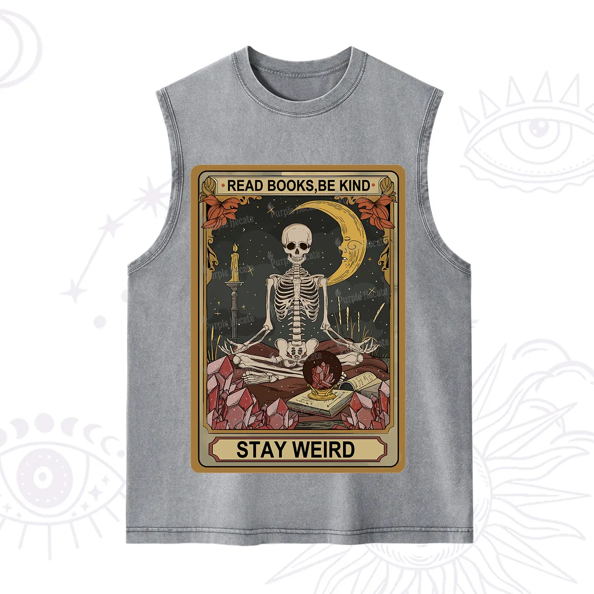 Purplehecate The Read Books Be Kind Stay Weird Oracle Card Washed Tank