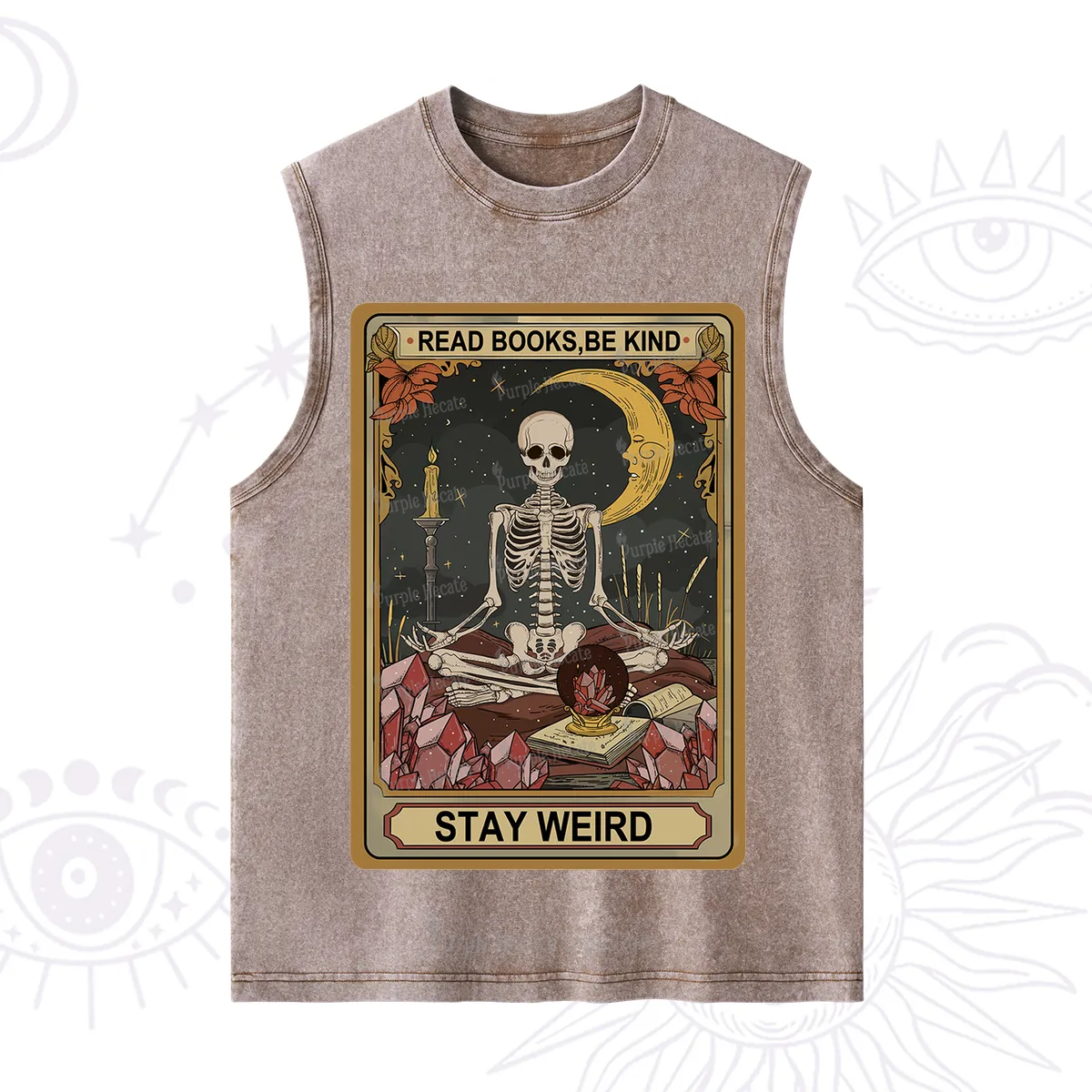 Purplehecate The Read Books Be Kind Stay Weird Oracle Card Washed Tank