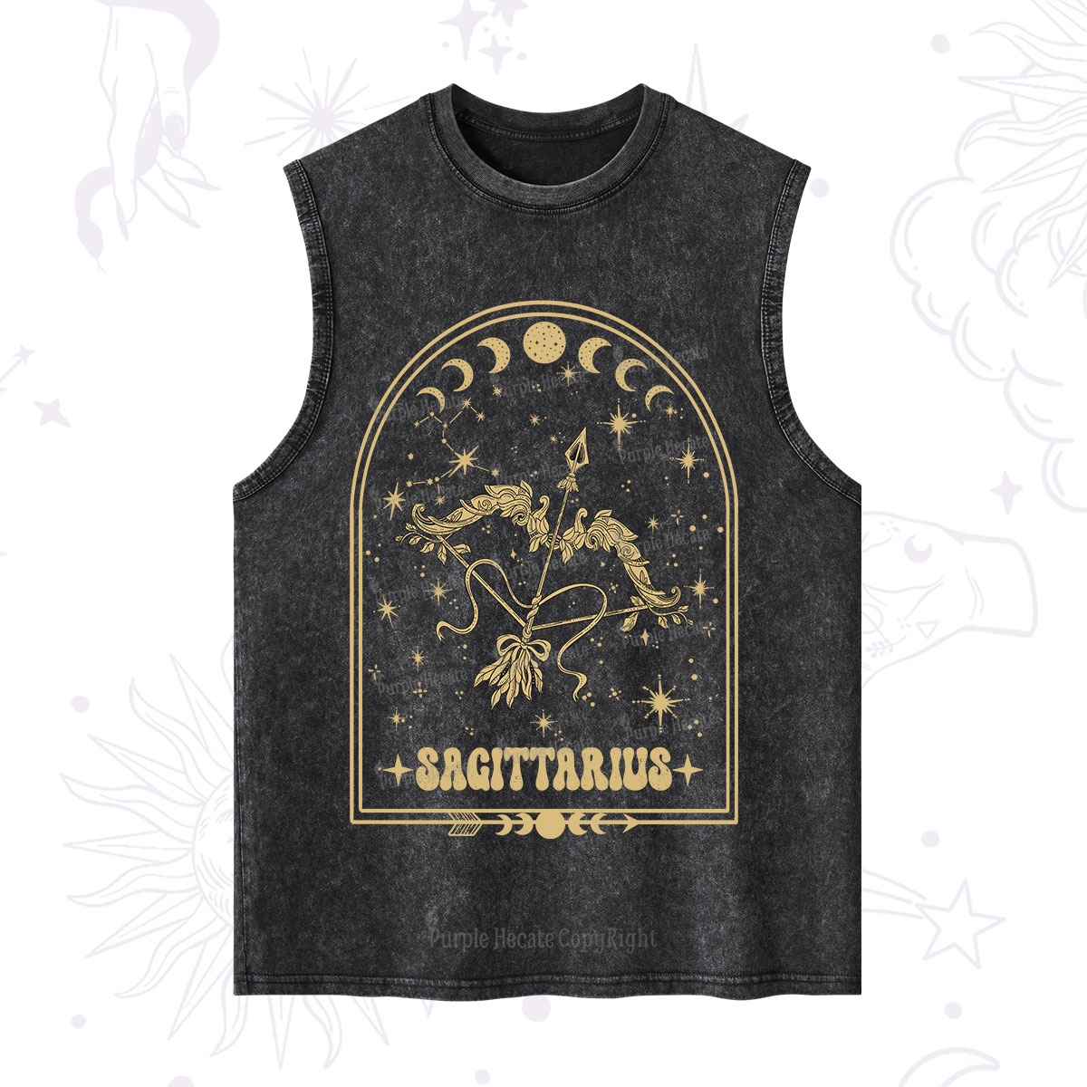 Purplehecate Zodiac Sagittarius Under the Stars Washed Tank