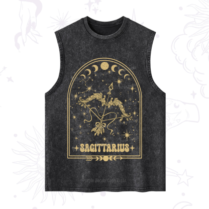 Purplehecate Zodiac Sagittarius Under the Stars Washed Tank