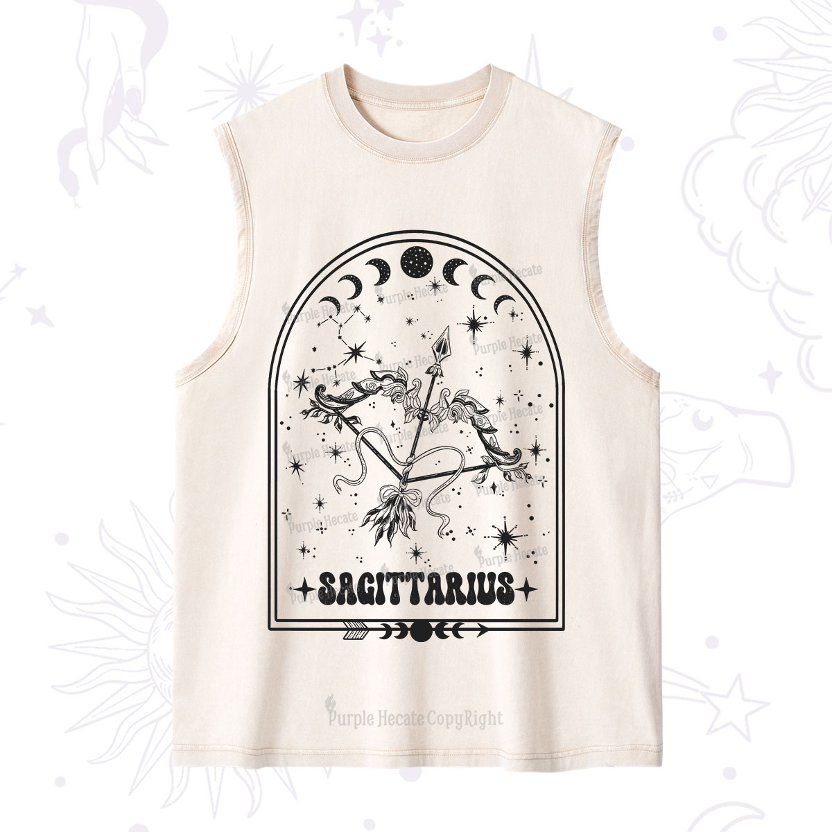 Purplehecate Zodiac Sagittarius Under the Stars Washed Tank
