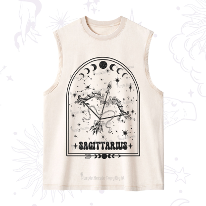 Purplehecate Zodiac Sagittarius Under the Stars Washed Tank
