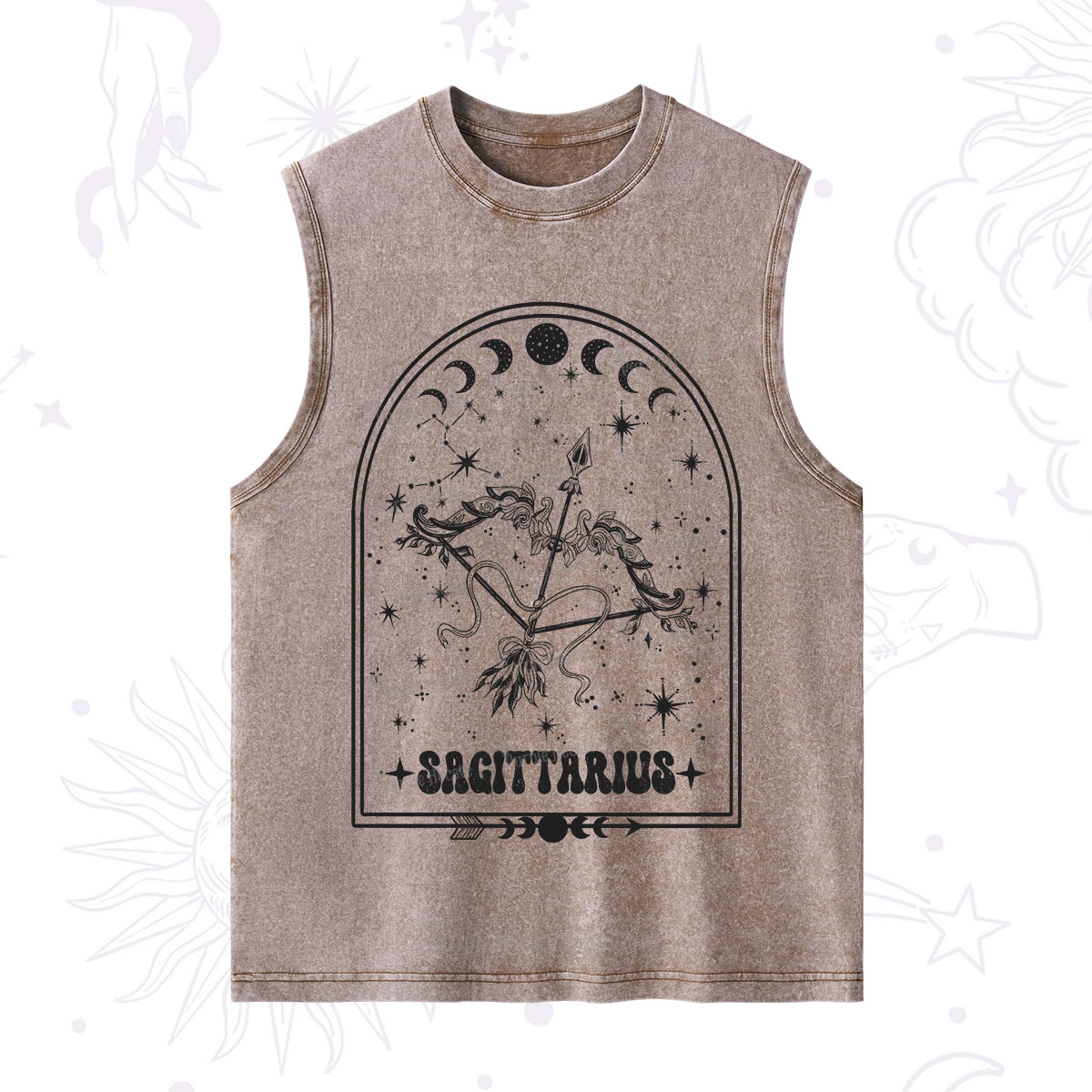 Purplehecate Zodiac Sagittarius Under the Stars Washed Tank
