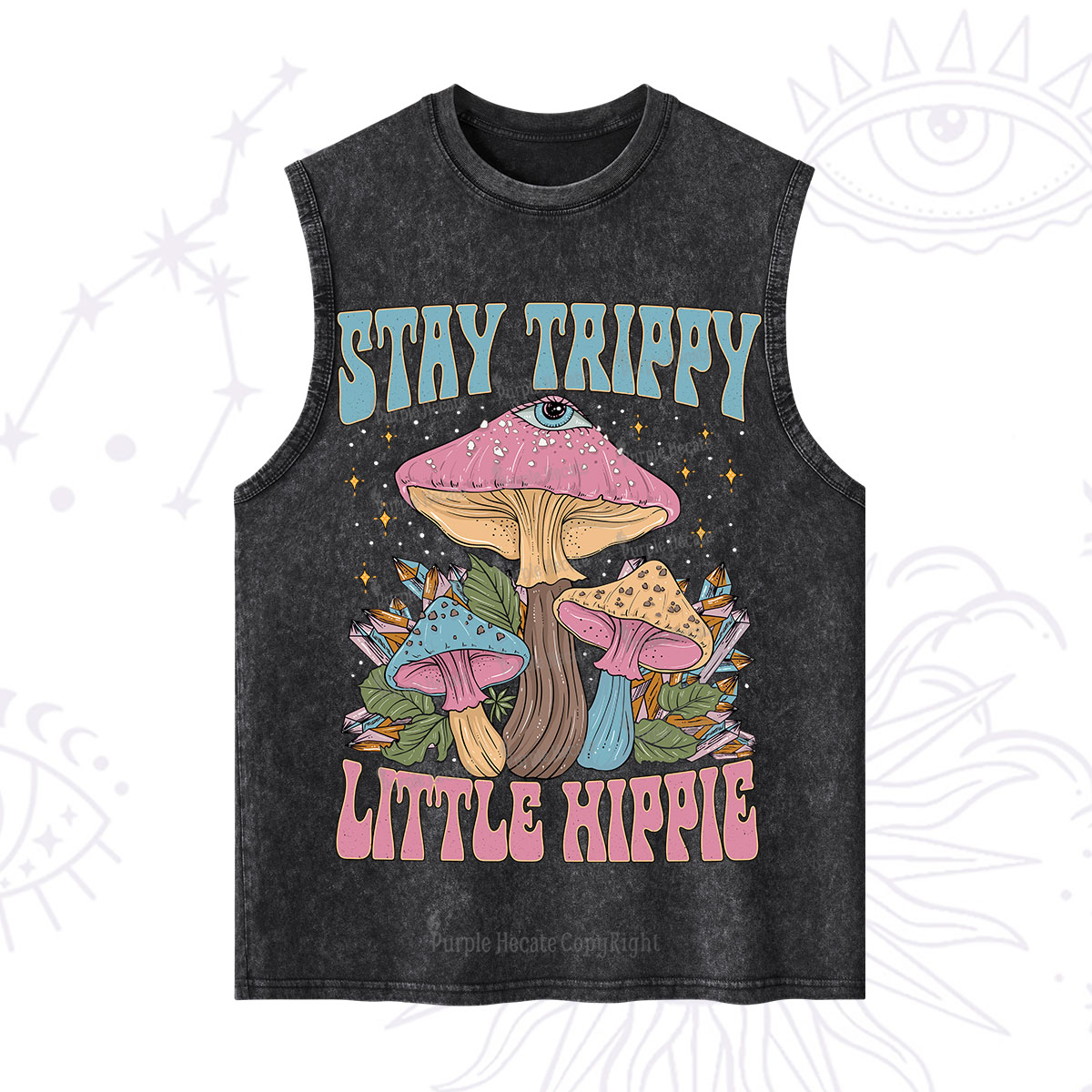 Purplehecate Stay Trippy Little Hippie Mushroom Washed Tank
