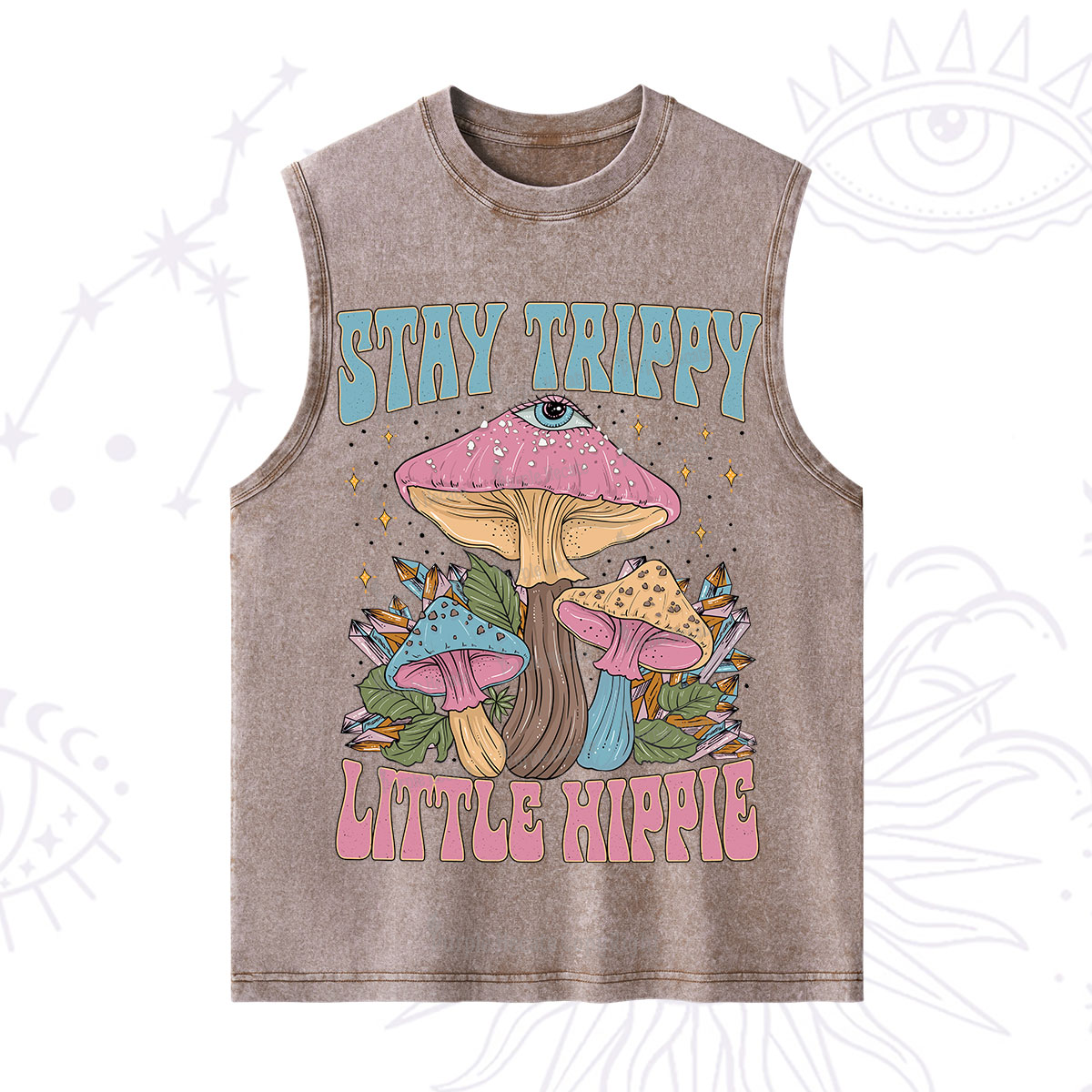 Purplehecate Stay Trippy Little Hippie Mushroom Washed Tank