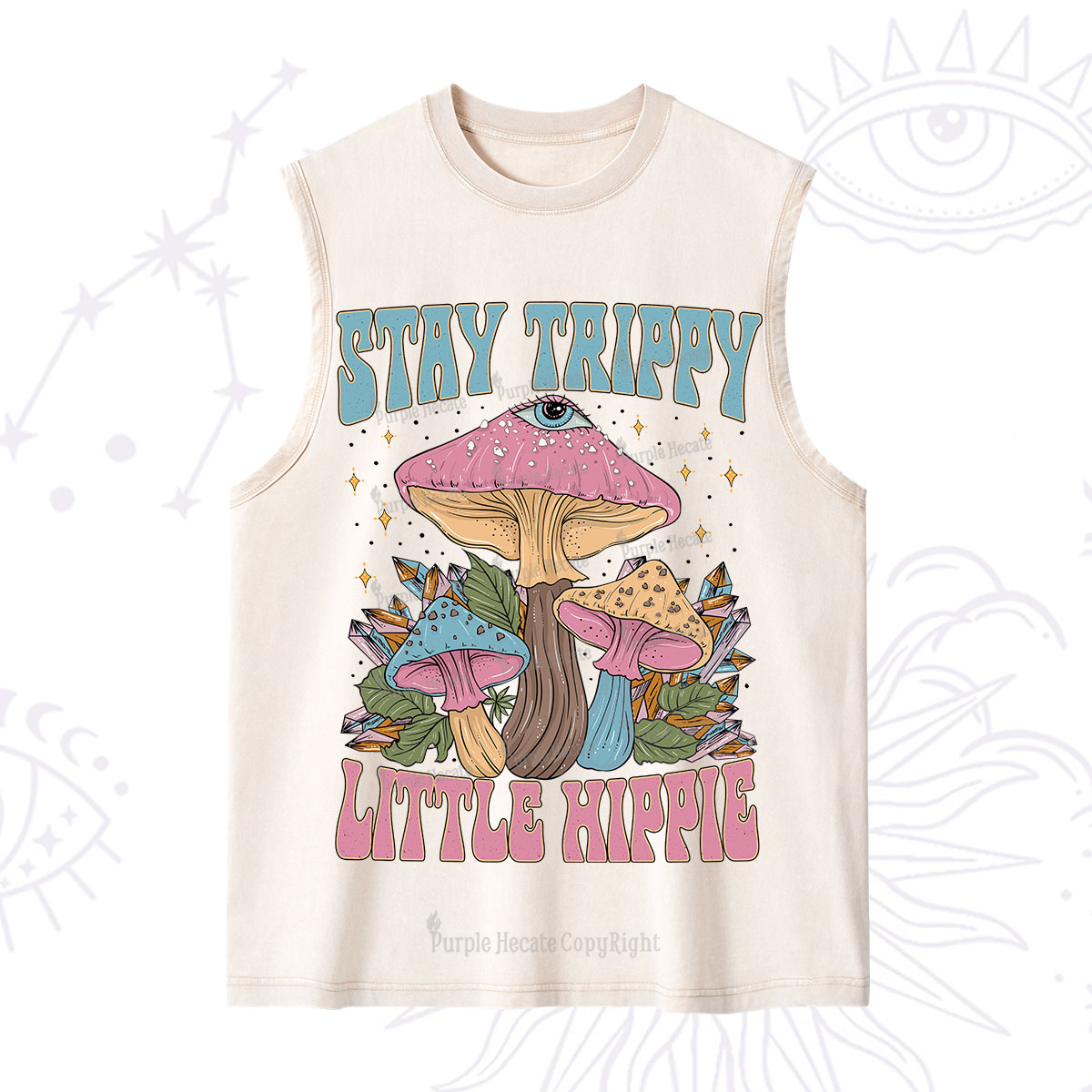 Purplehecate Stay Trippy Little Hippie Mushroom Washed Tank