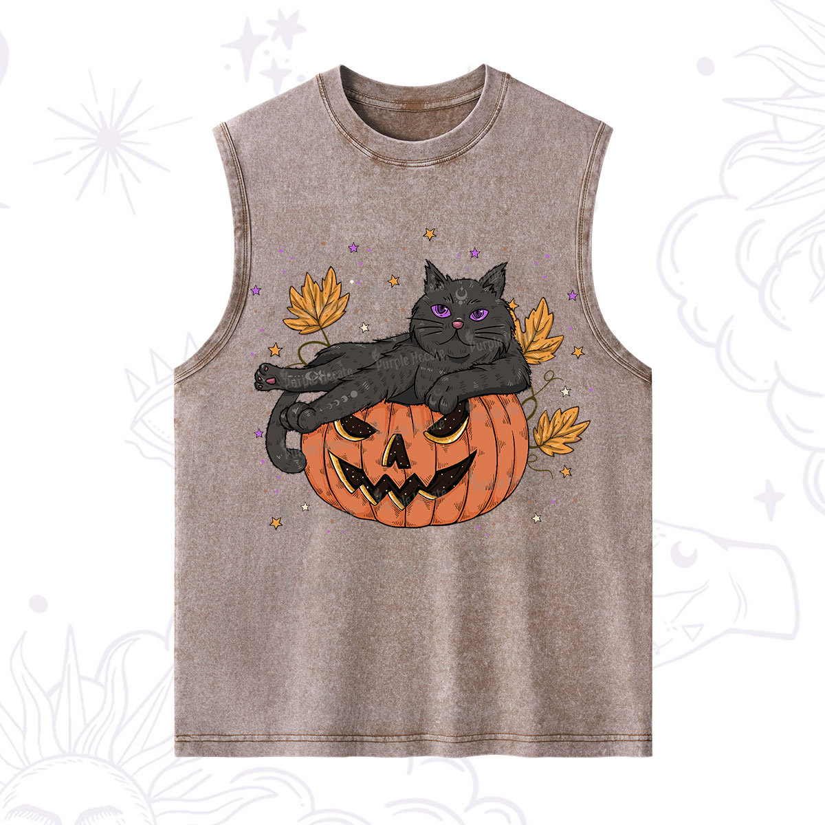 Purplehecate Pumpkin Throne of the Witch Cat Washed Tank
