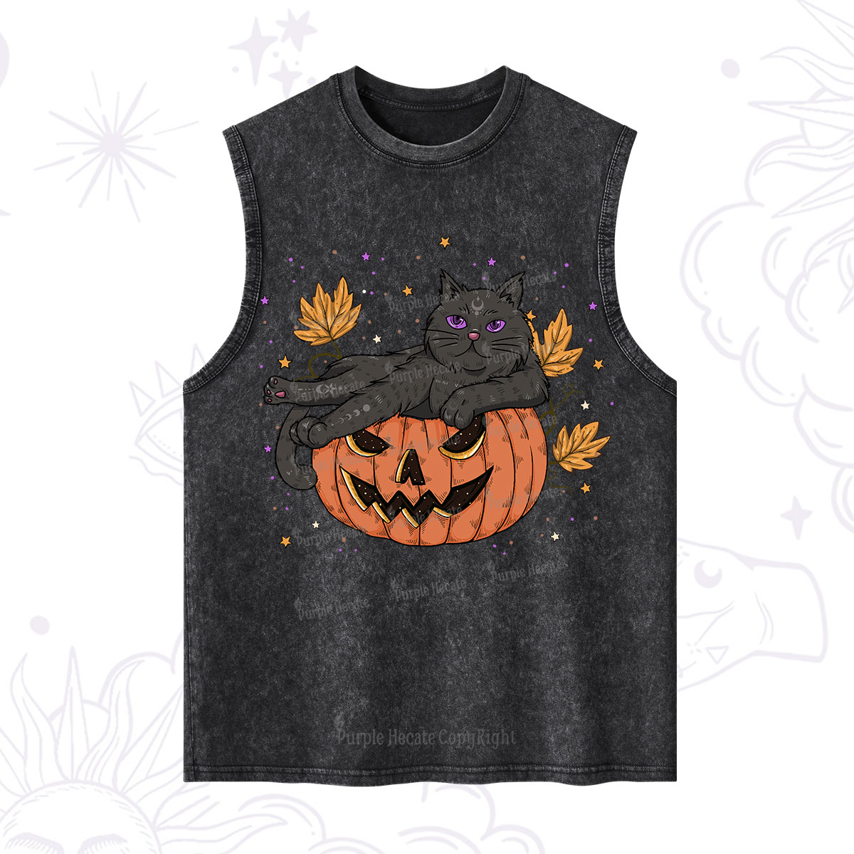 Purplehecate Pumpkin Throne of the Witch Cat Washed Tank