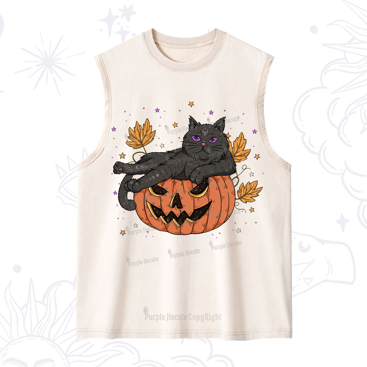 Purplehecate Pumpkin Throne of the Witch Cat Washed Tank