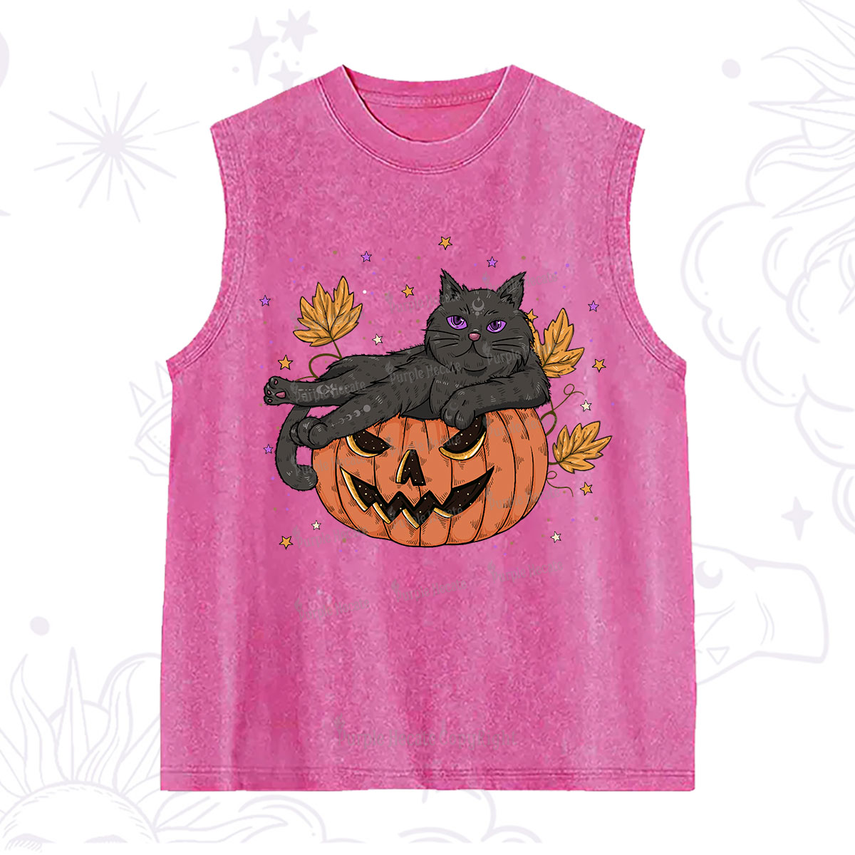 Purplehecate Pumpkin Throne of the Witch Cat Washed Tank