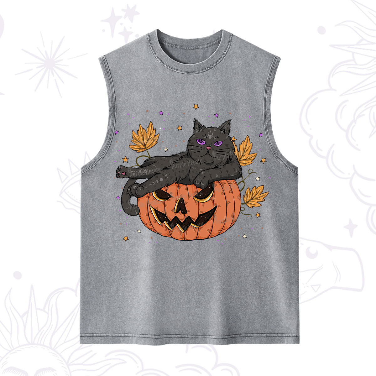 Purplehecate Pumpkin Throne of the Witch Cat Washed Tank