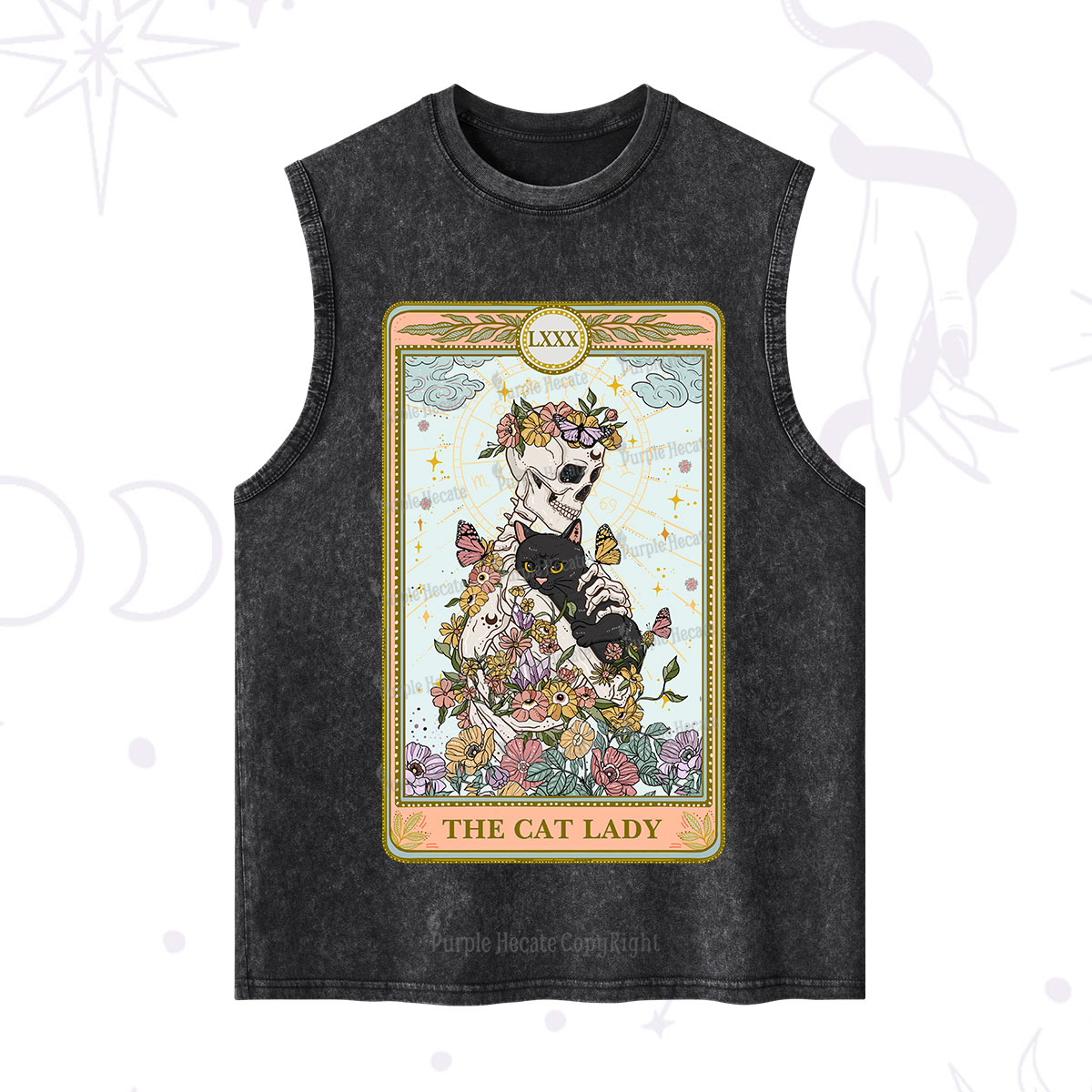 Purplehecate The Cat Lady Skeleton Tarot Washed Tank