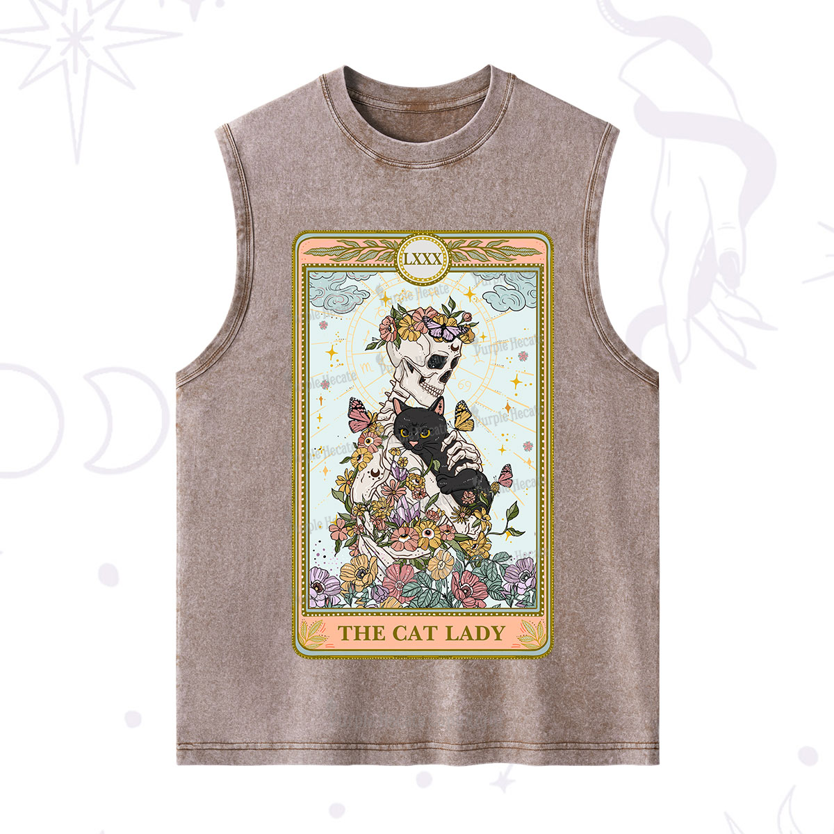 Purplehecate The Cat Lady Skeleton Tarot Washed Tank