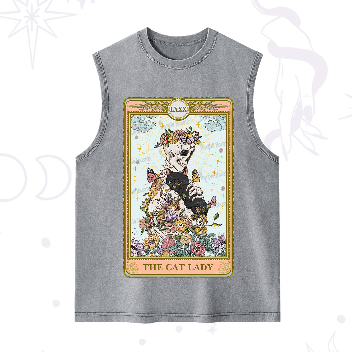 Purplehecate The Cat Lady Skeleton Tarot Washed Tank