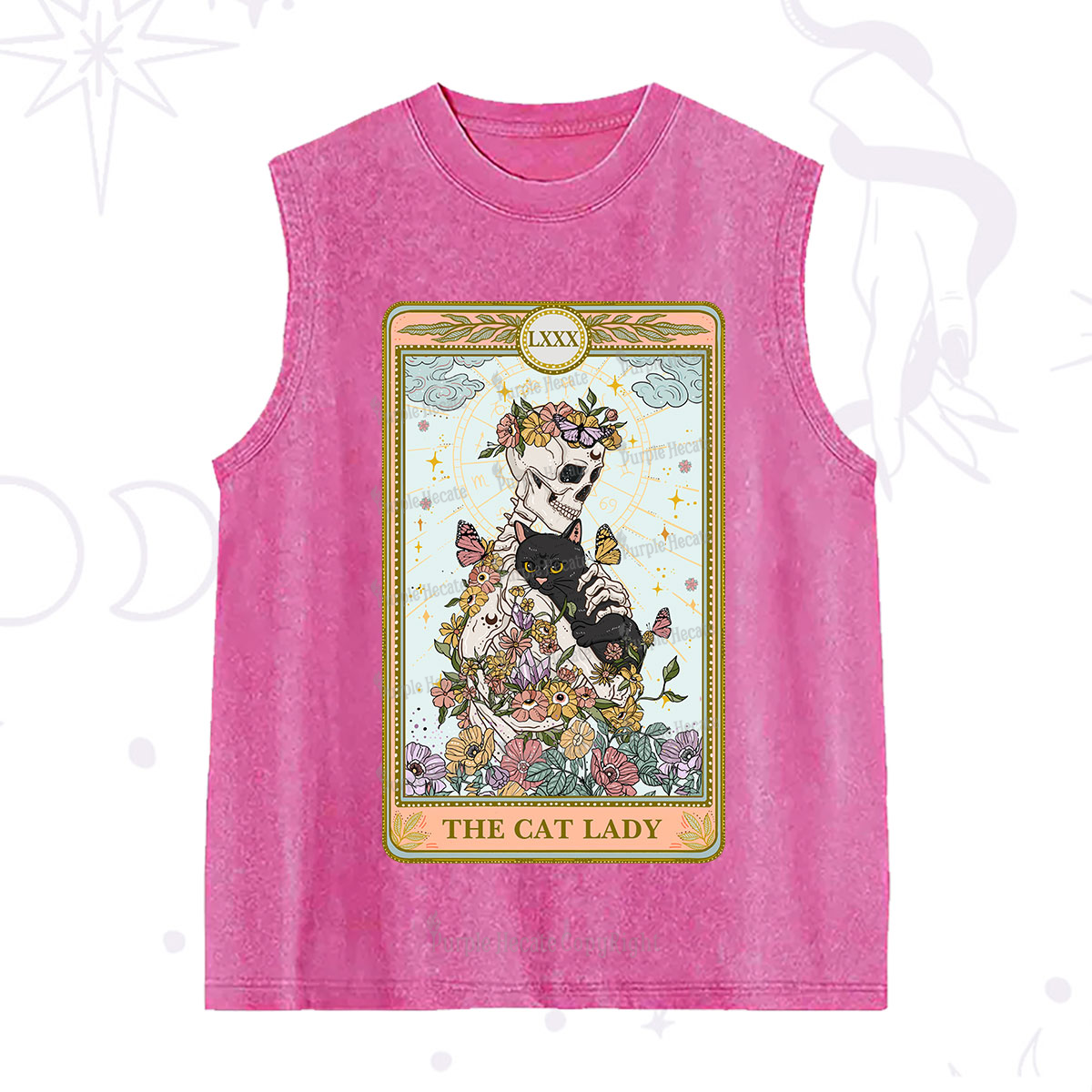 Purplehecate The Cat Lady Skeleton Tarot Washed Tank