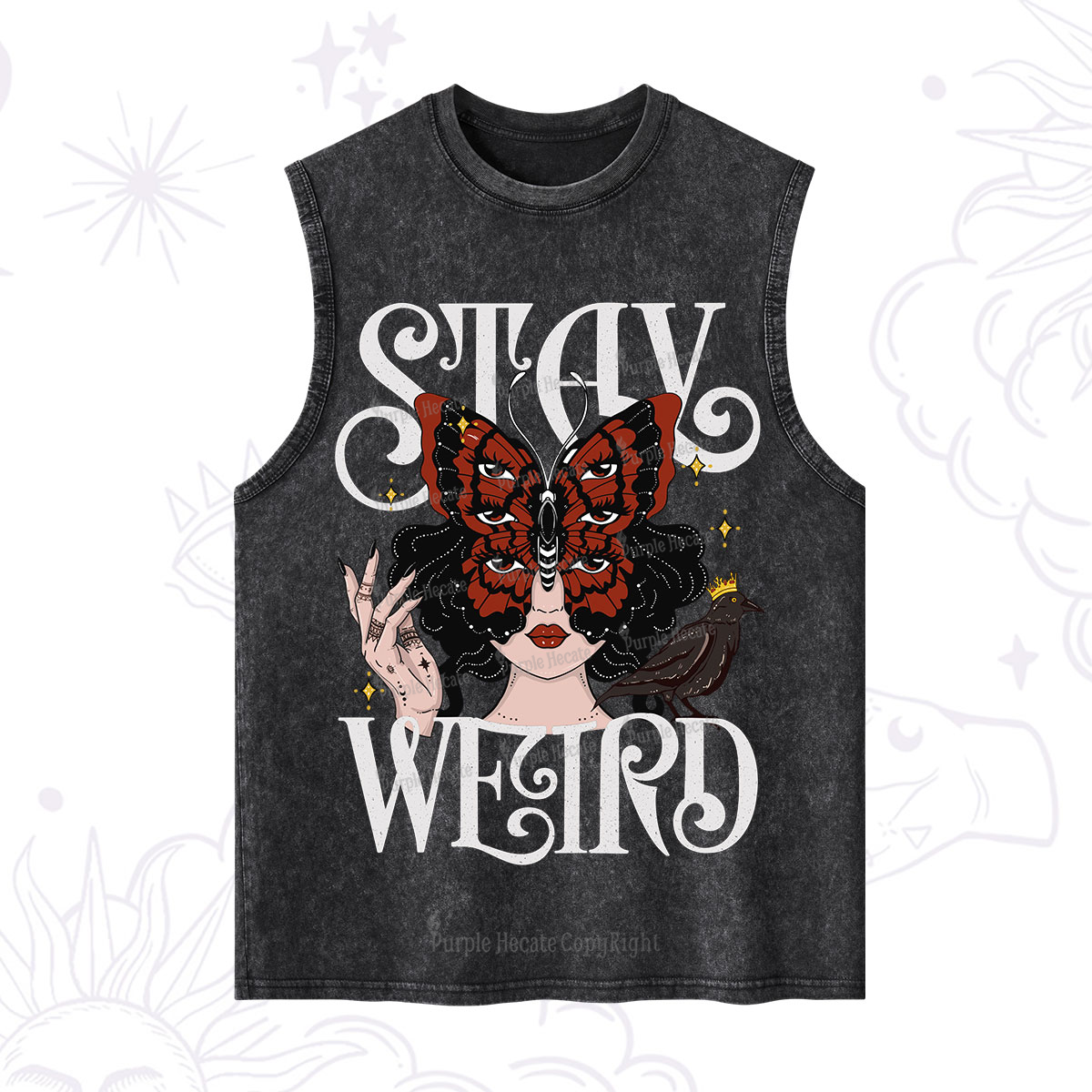 Purplehecate Stay Weird Gothic Butterfly Oracle Washed Tank
