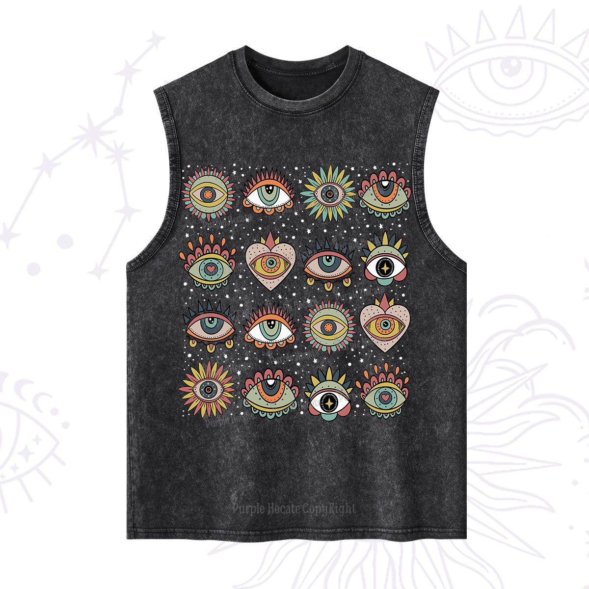 Purplehecate Mystical Evil Eye Pattern Washed Tank