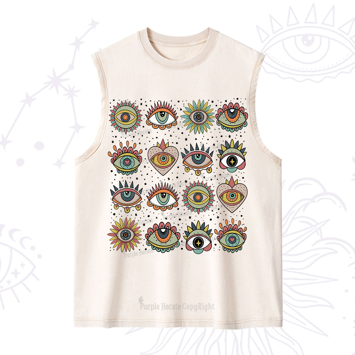 Purplehecate Mystical Evil Eye Pattern Washed Tank