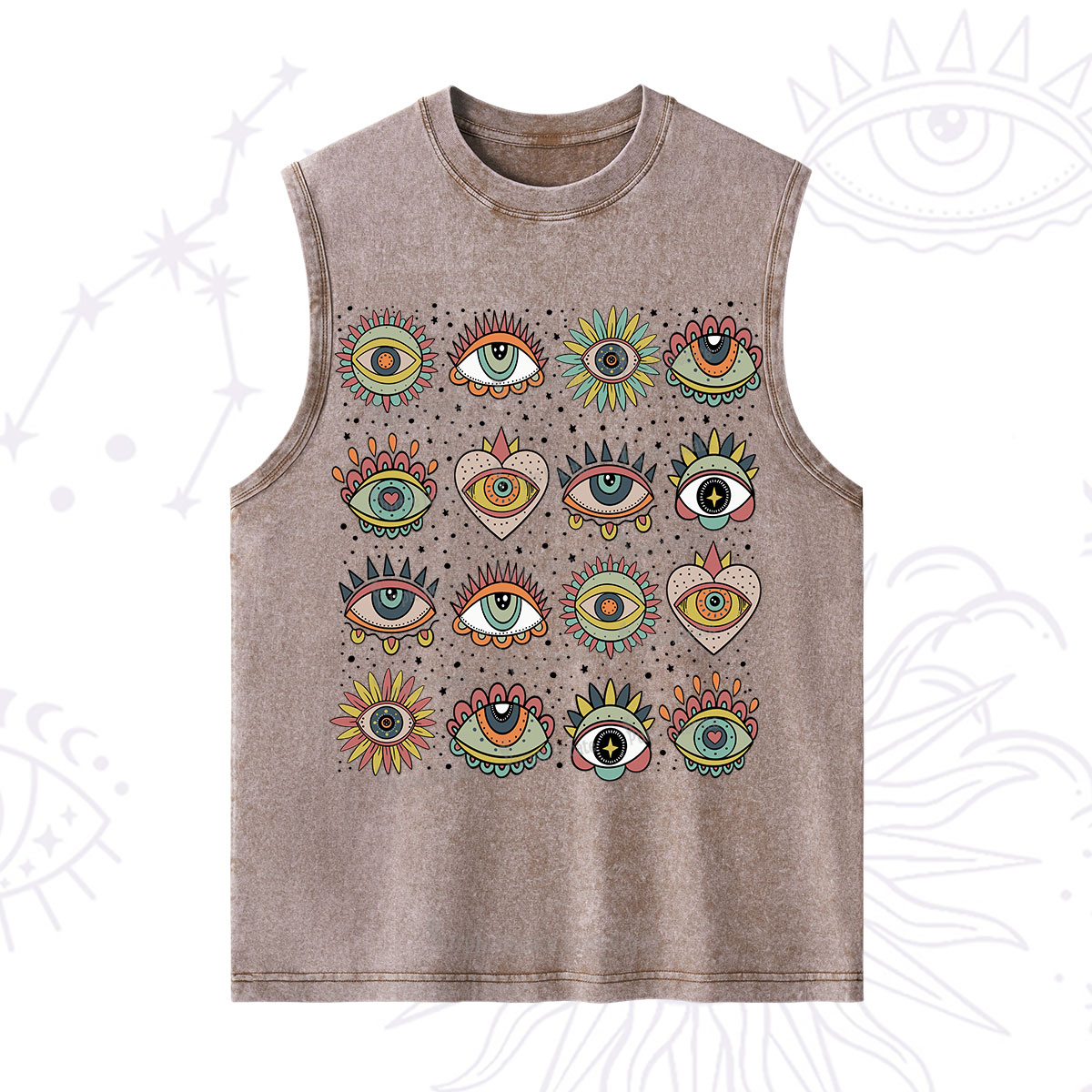Purplehecate Mystical Evil Eye Pattern Washed Tank