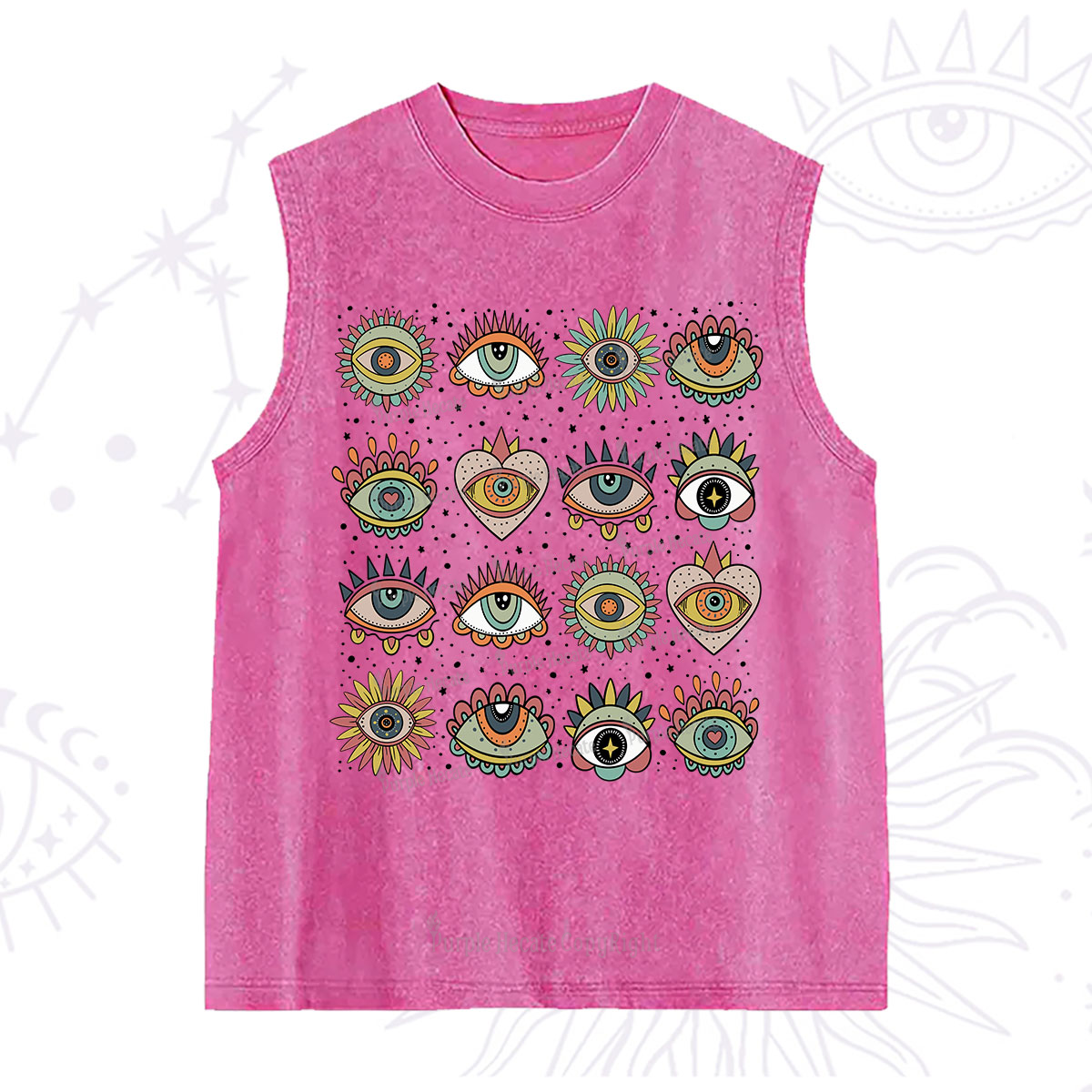 Purplehecate Mystical Evil Eye Pattern Washed Tank
