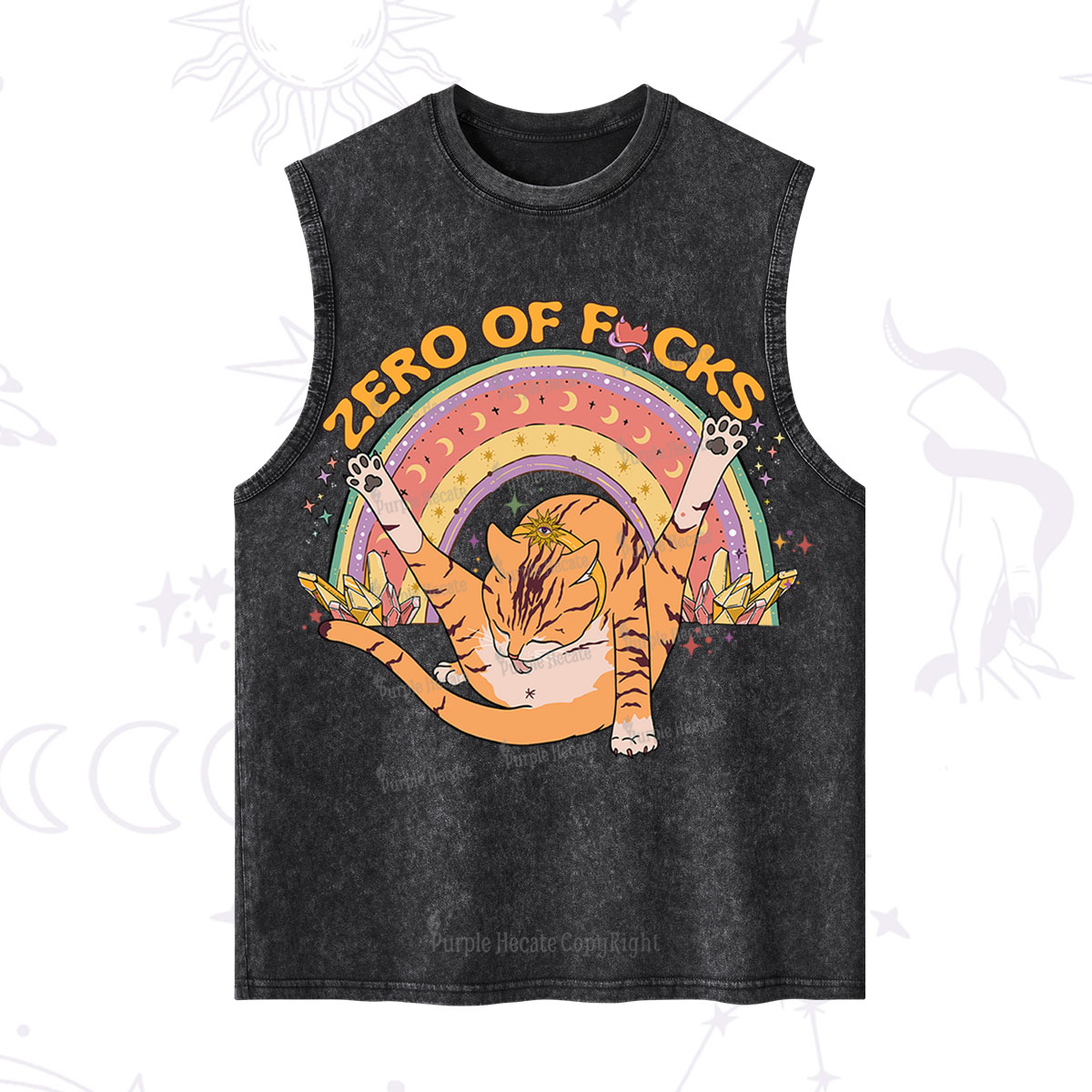 Purplehecate The Zero Fucks Cat Washed Tank