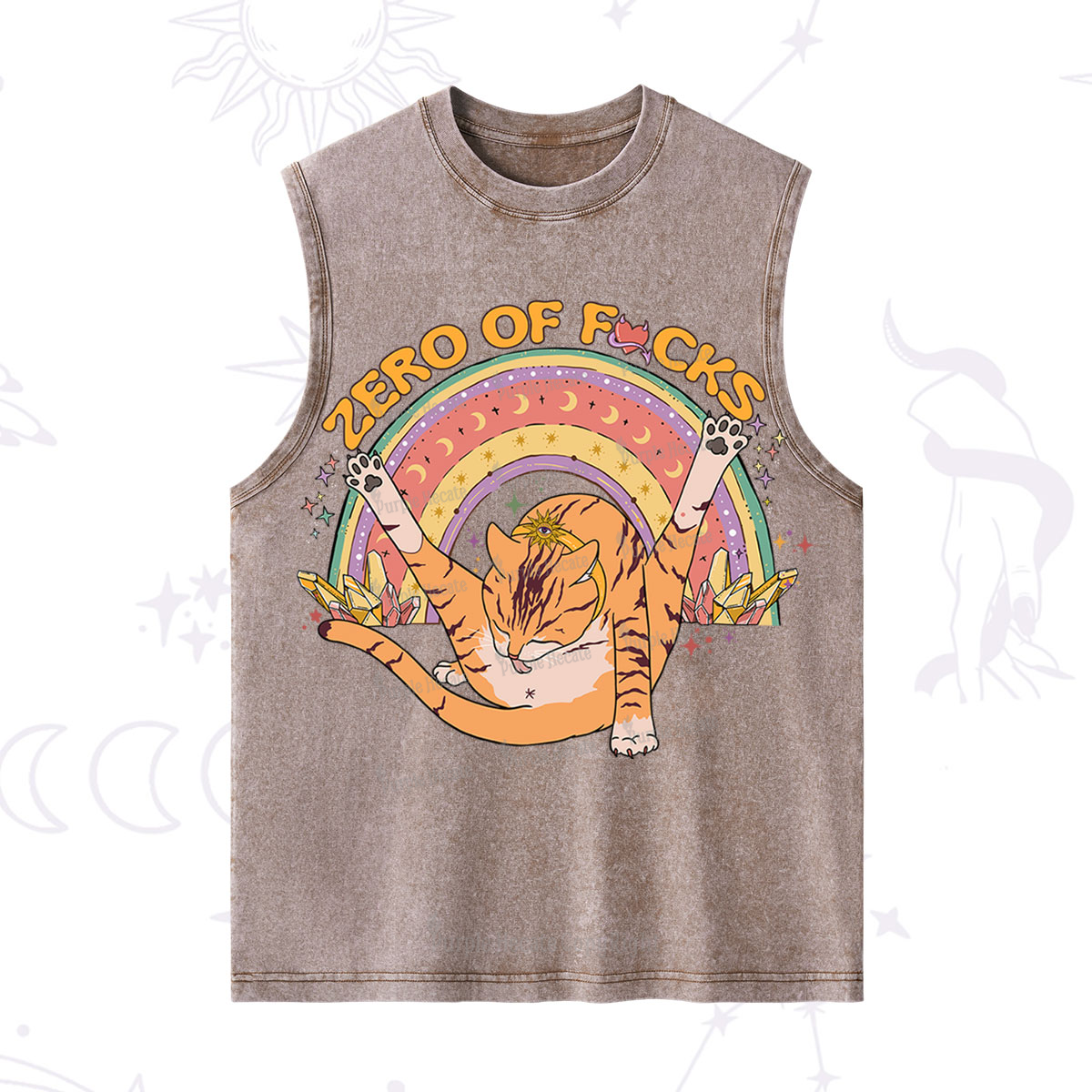 Purplehecate The Zero Fucks Cat Washed Tank