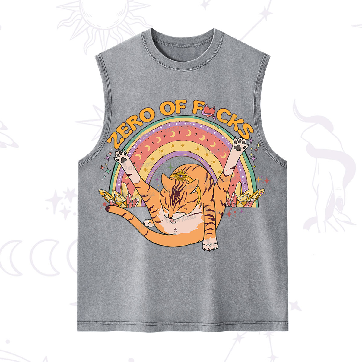 Purplehecate The Zero Fucks Cat Washed Tank