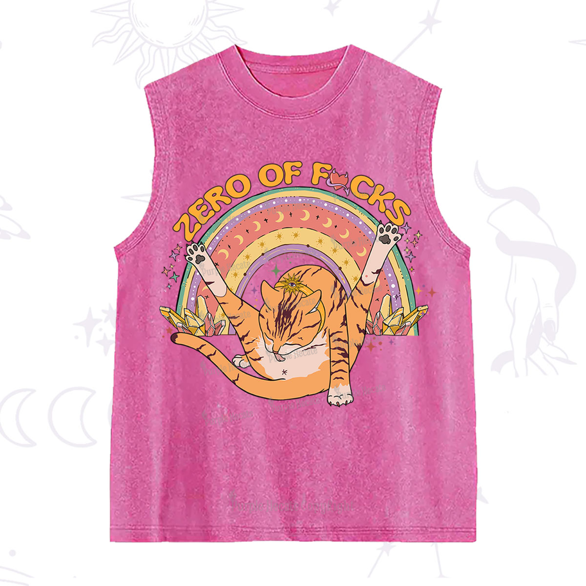 Purplehecate The Zero Fucks Cat Washed Tank