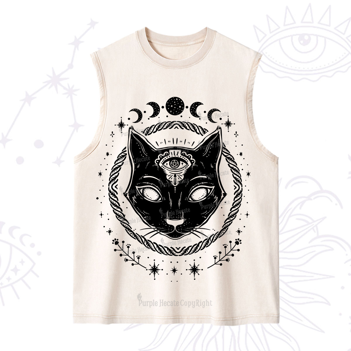 Purplehecate Third Eye Black Cat Washed Tank
