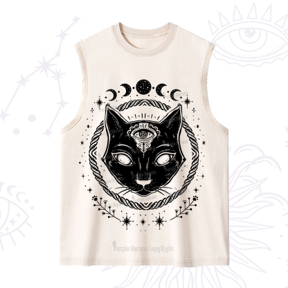 Purplehecate Third Eye Black Cat Washed Tank