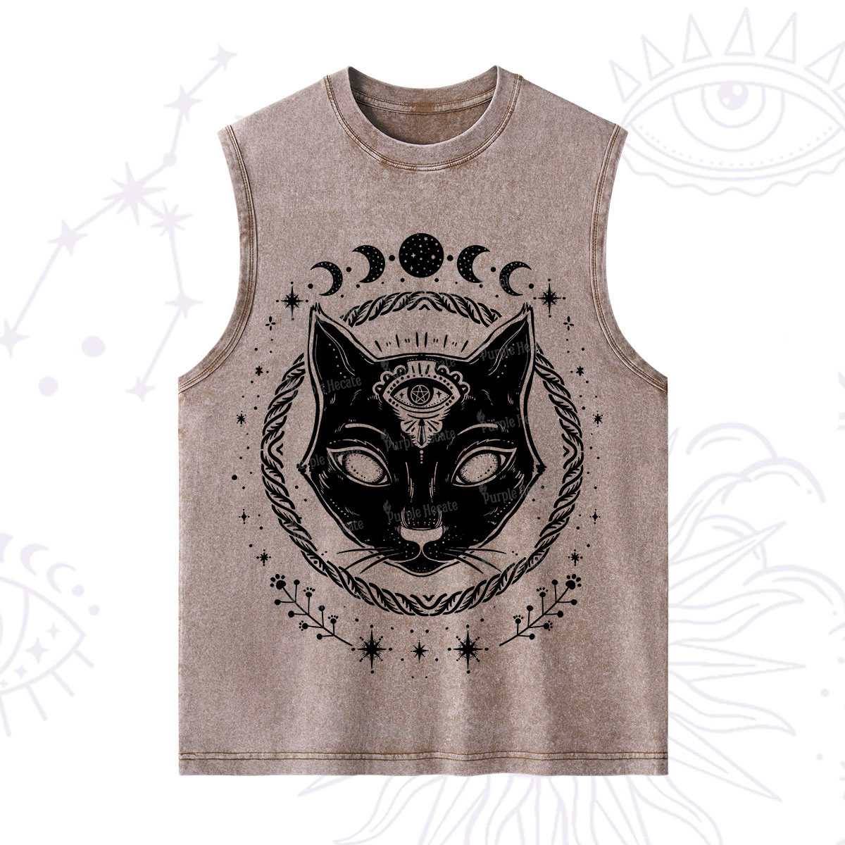 Purplehecate Third Eye Black Cat Washed Tank