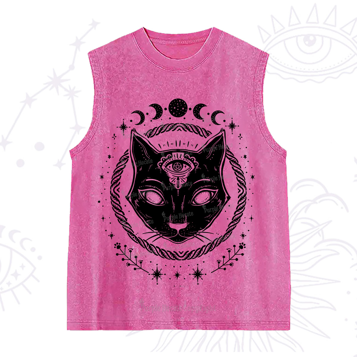 Purplehecate Third Eye Black Cat Washed Tank