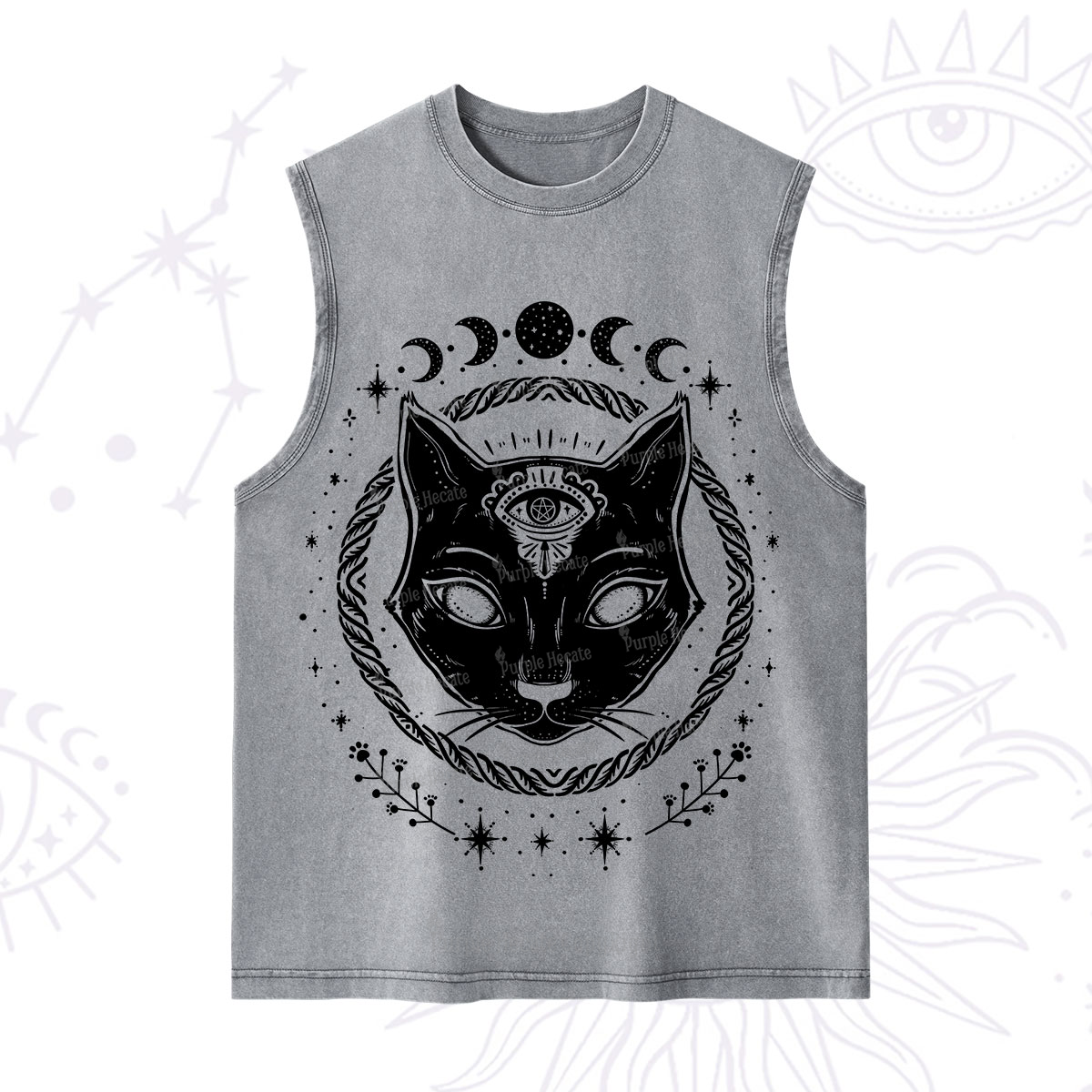Purplehecate Third Eye Black Cat Washed Tank