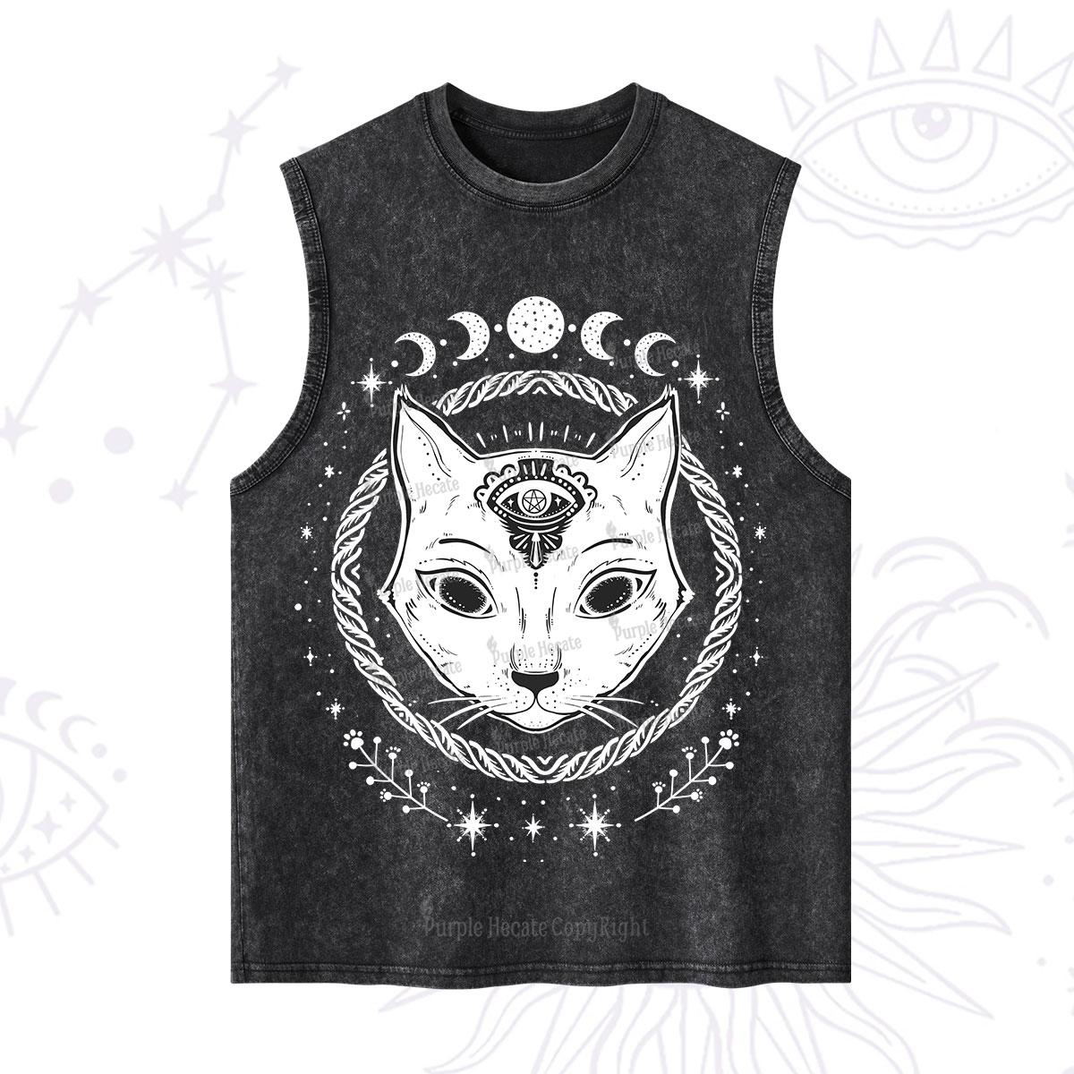 Purplehecate Third Eye Black Cat Washed Tank