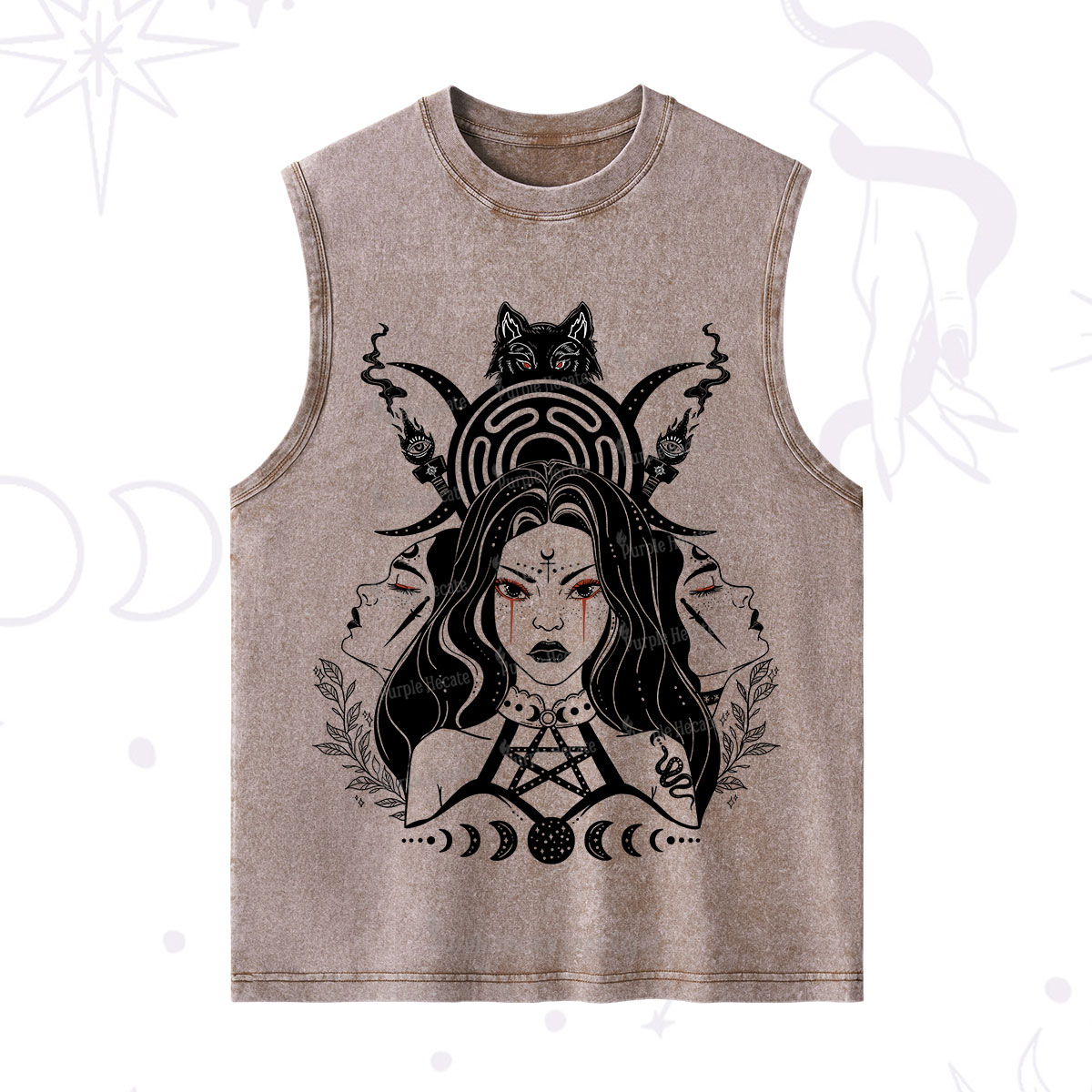Purplehecate The Triple Moon Goddess Hecate Washed Tank