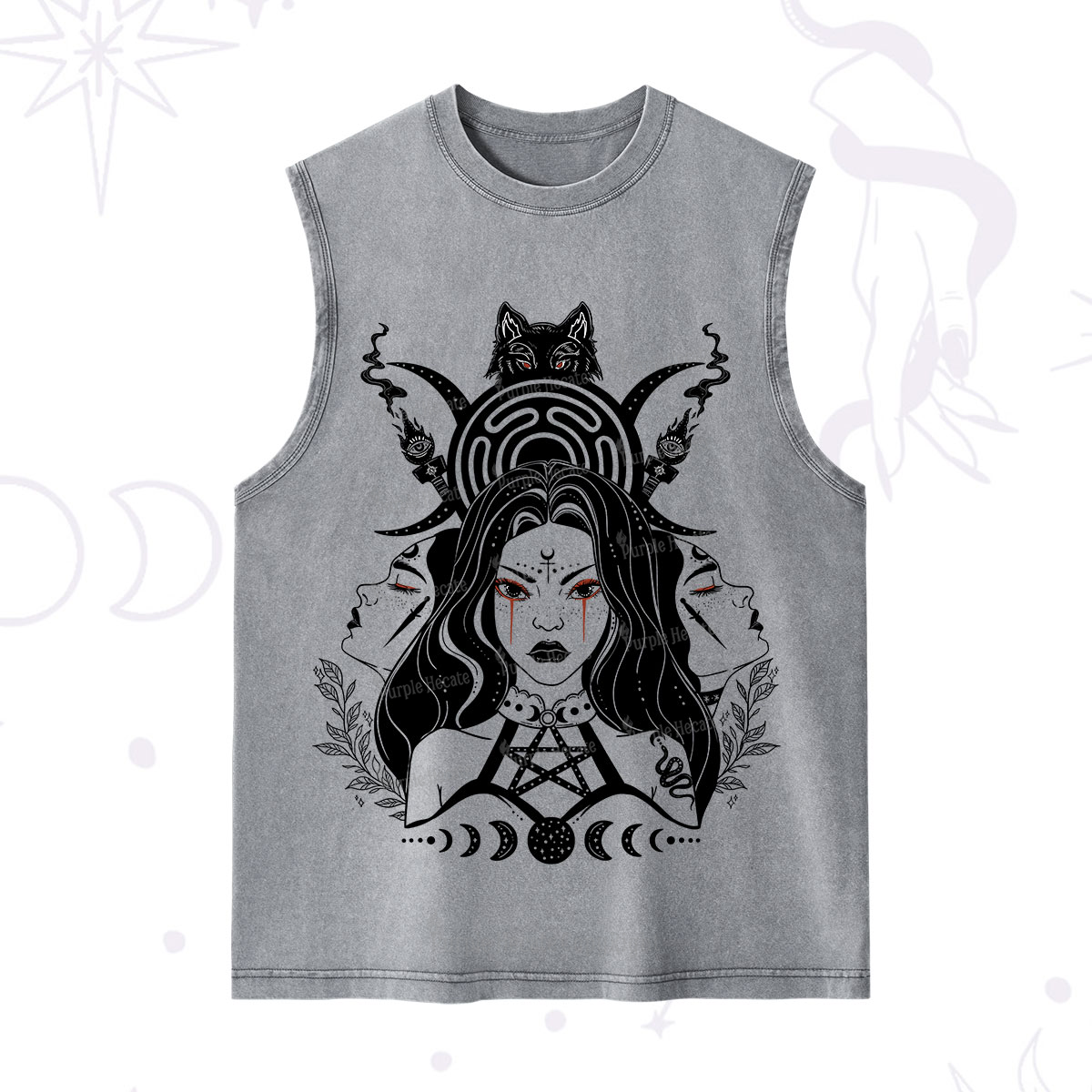 Purplehecate The Triple Moon Goddess Hecate Washed Tank