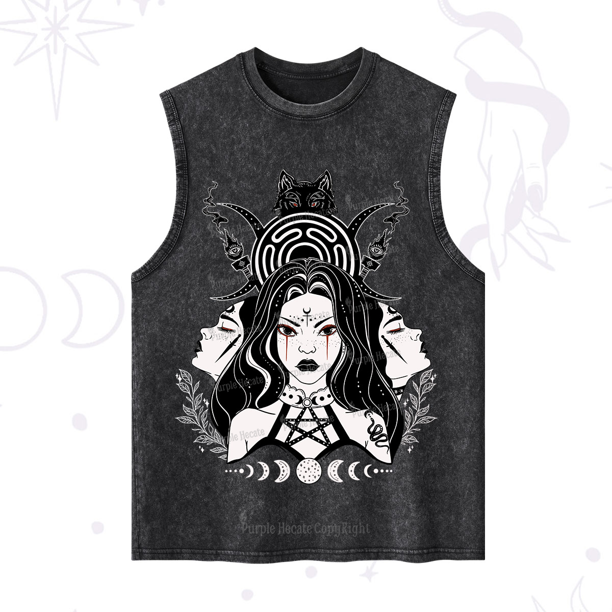 Purplehecate The Triple Moon Goddess Hecate Washed Tank