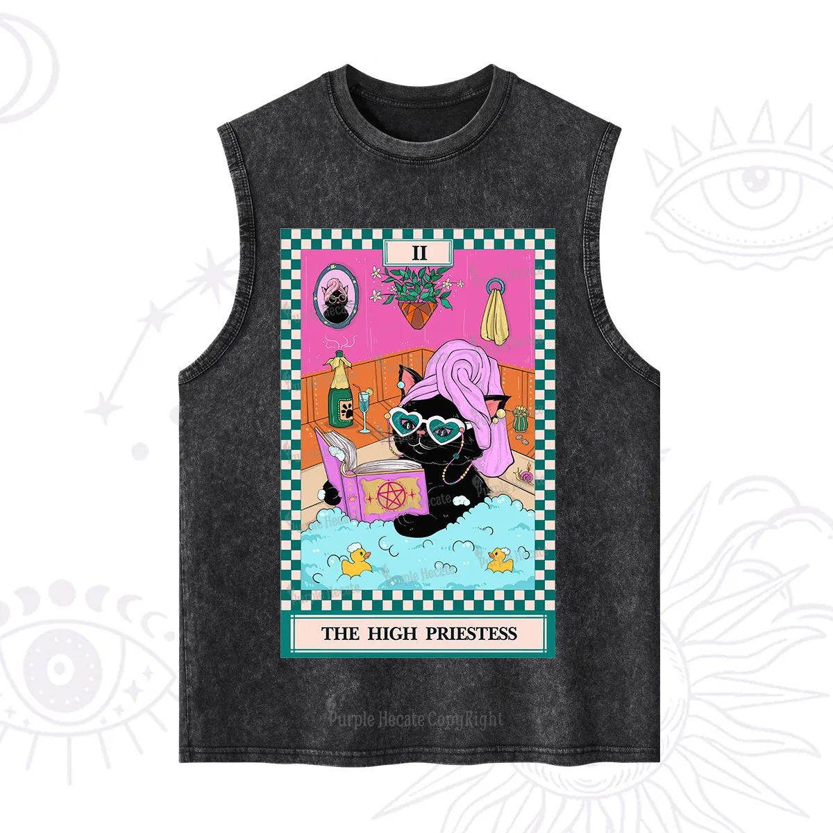Purplehecate The Cat High Priestess's Bubble Time Tarot Washed Tank