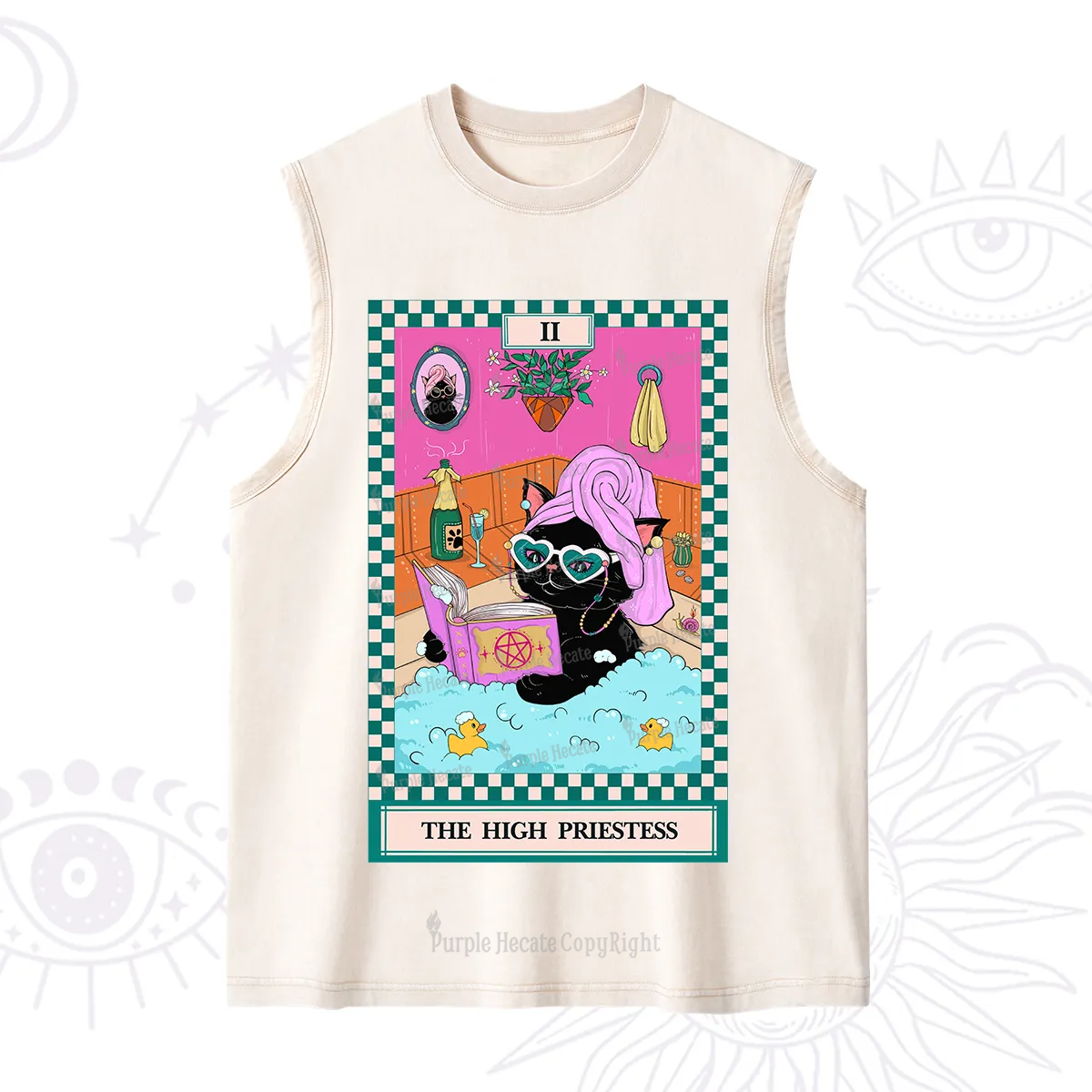 Purplehecate The Cat High Priestess's Bubble Time Tarot Washed Tank