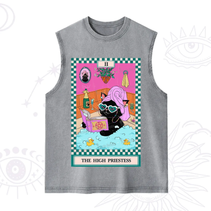 Purplehecate The Cat High Priestess's Bubble Time Tarot Washed Tank