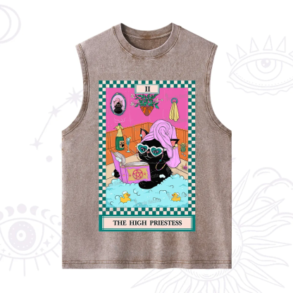 Purplehecate The Cat High Priestess's Bubble Time Tarot Washed Tank