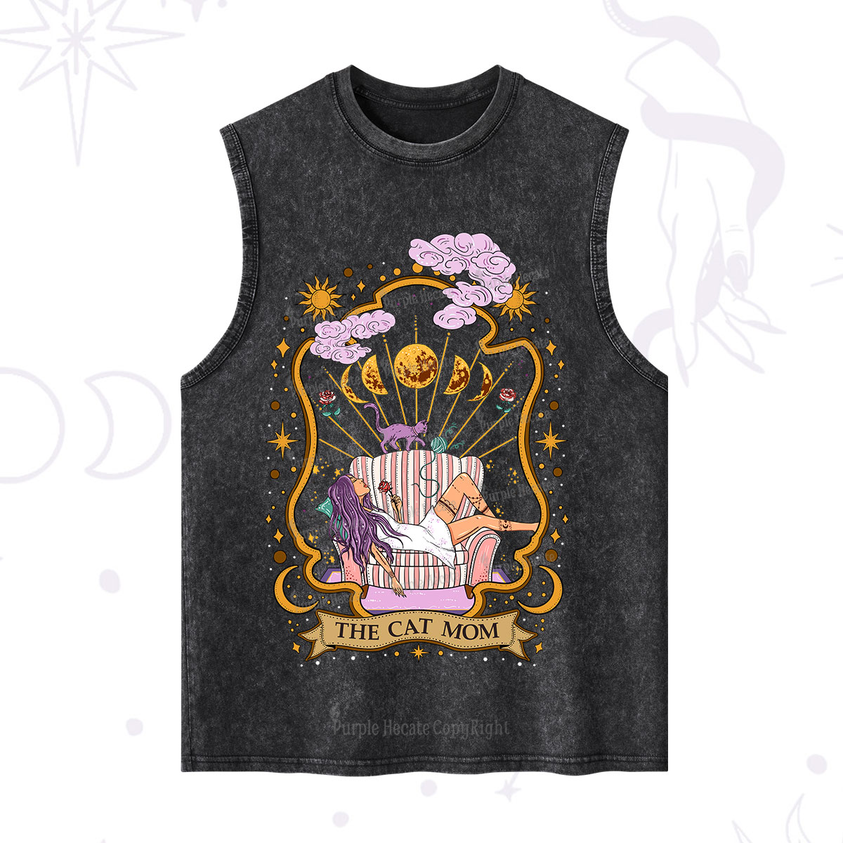 Purplehecate The Cat Mom Goddess Washed Tank