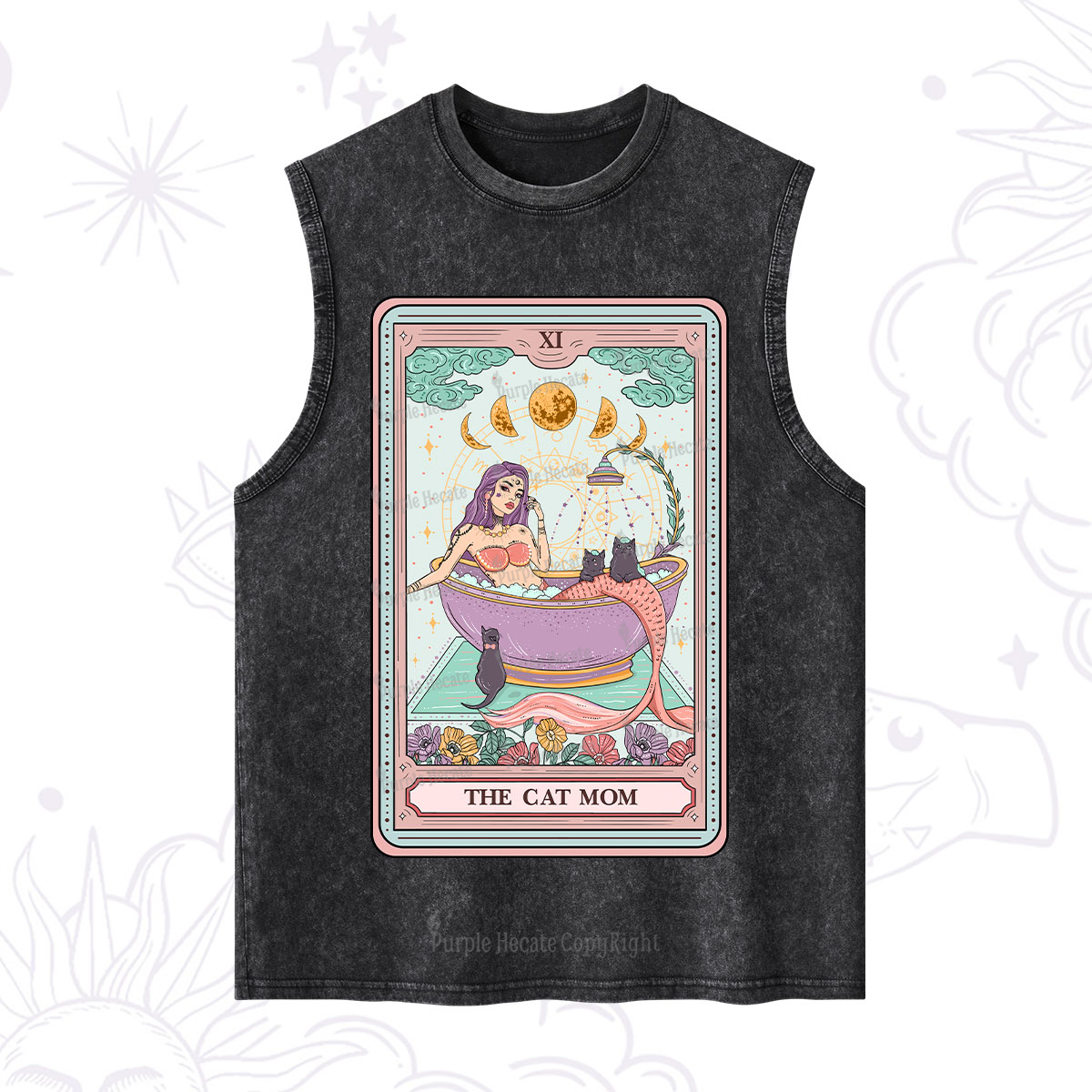 Purplehecate The Cat Mermaid Mom Tarot Card Washed Tank