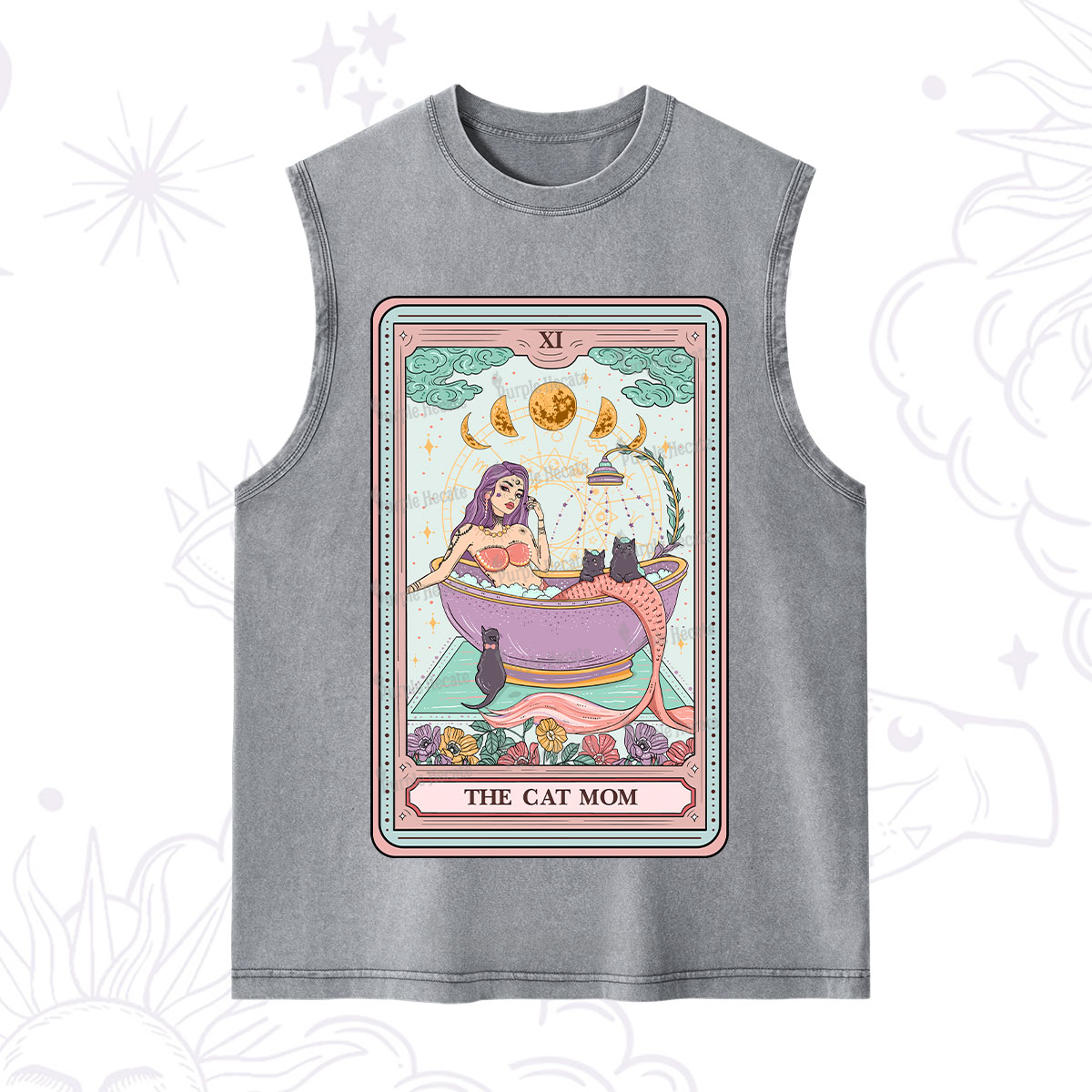 Purplehecate The Cat Mermaid Mom Tarot Card Washed Tank