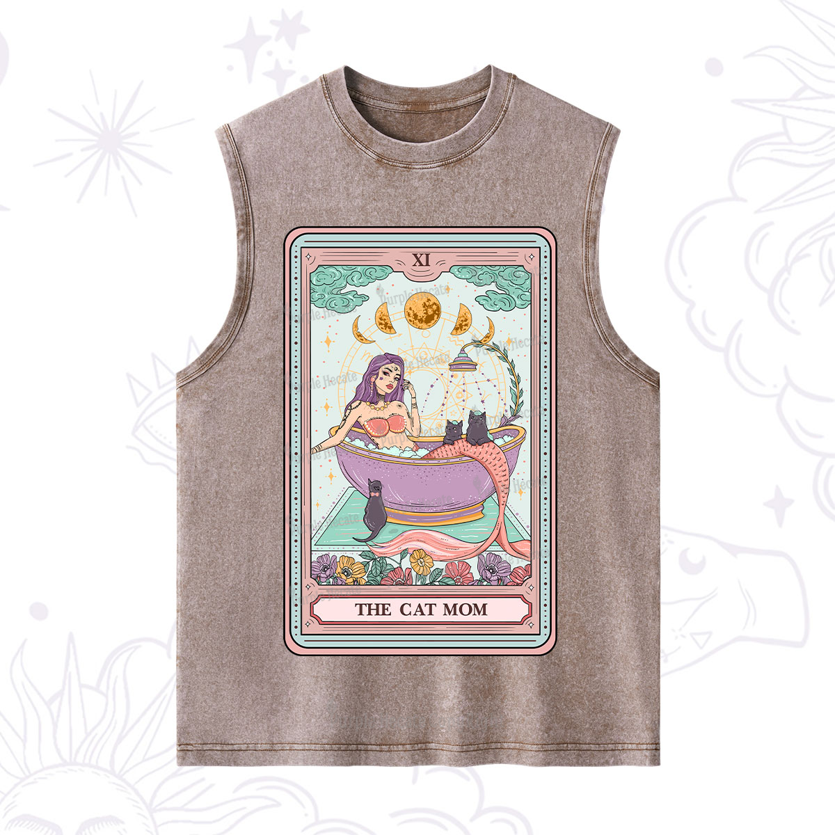 Purplehecate The Cat Mermaid Mom Tarot Card Washed Tank