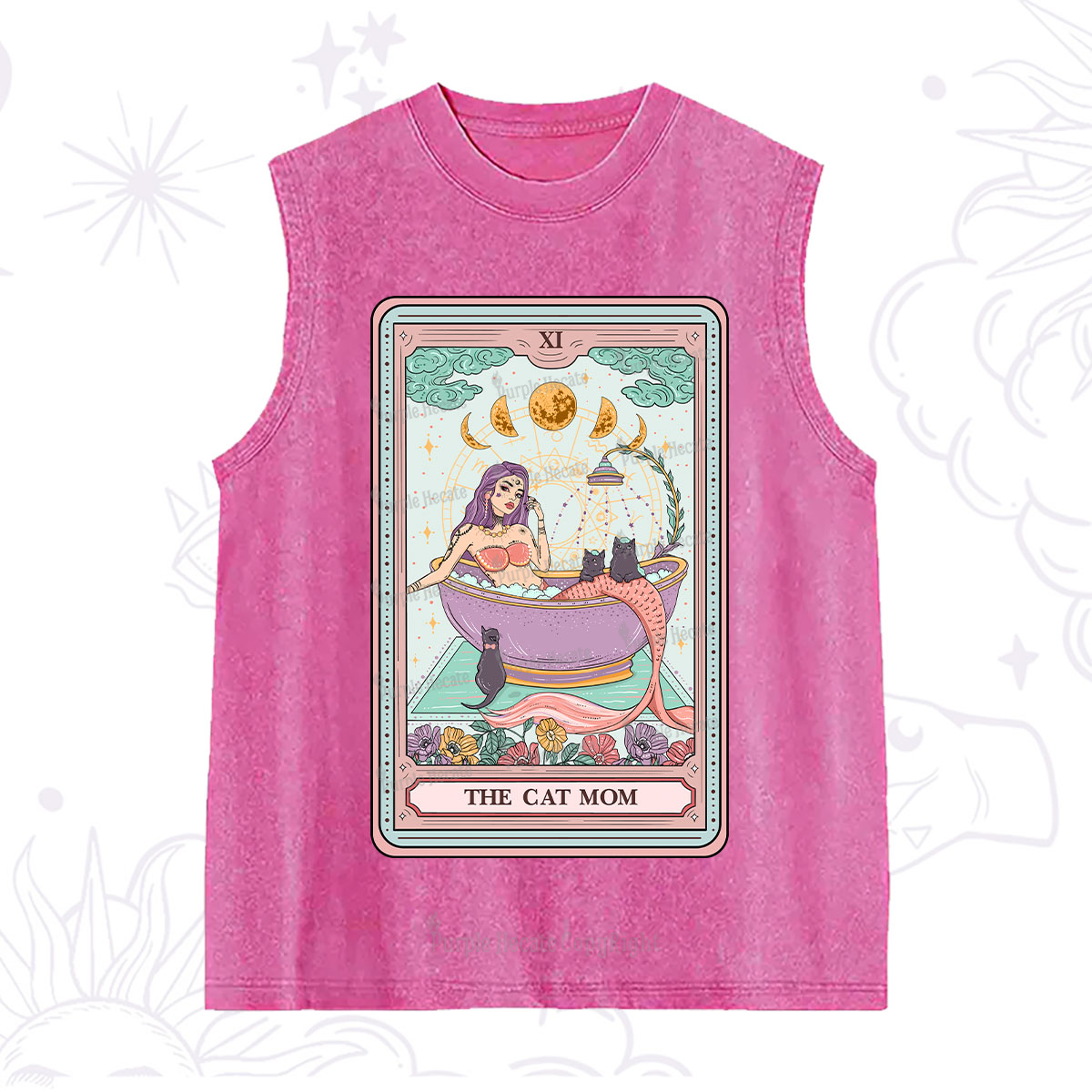 Purplehecate The Cat Mermaid Mom Tarot Card Washed Tank
