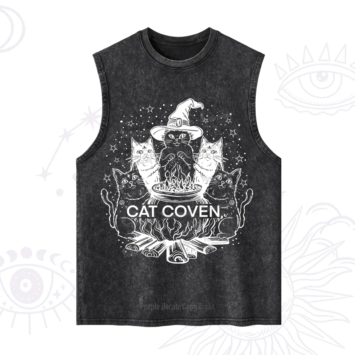 Purplehecate Witchy Cat Coven Washed Tank